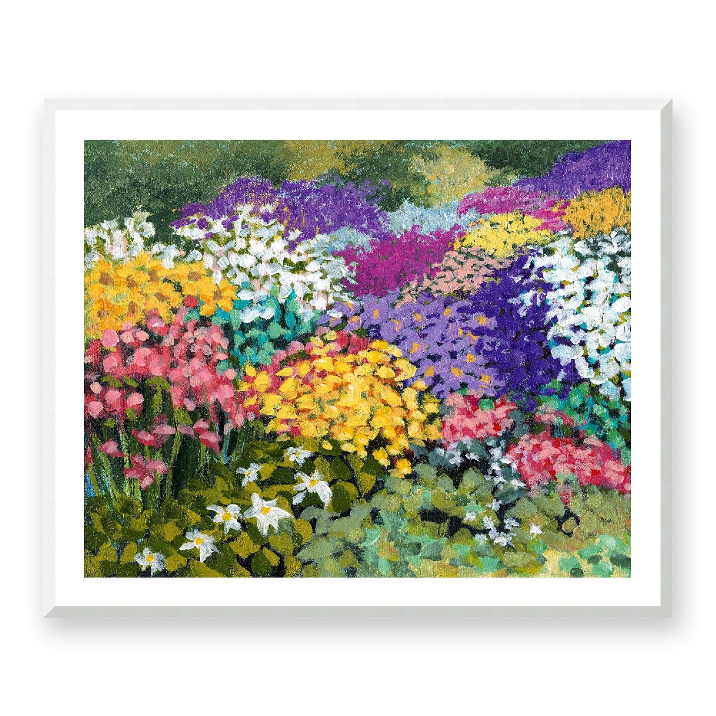 Framed Fine Art Print, White Mat - 14x12 19x16 24x20 29x24 34x28 39x32 inches | Floral Garden Three in Acrylic, FPH-1000-1147, Prints, Fine art, White Frame, 99 x 81 cm, 39 x 32 inches