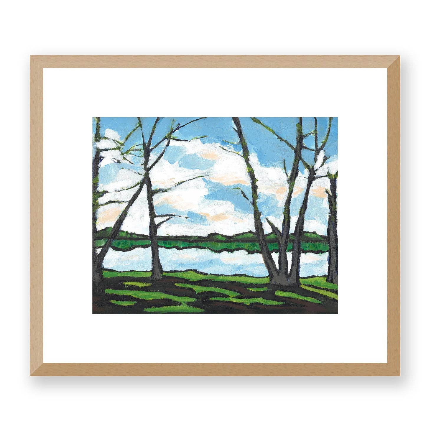 Framed Fine Art Print, White Mat - 14x12 19x16 24x20 29x24 34x28 39x32 inches | Lakeshore, FPH-1101, Prints, Fine art, Natural Frame, 36 x 30 cm, 14 x 12 inches