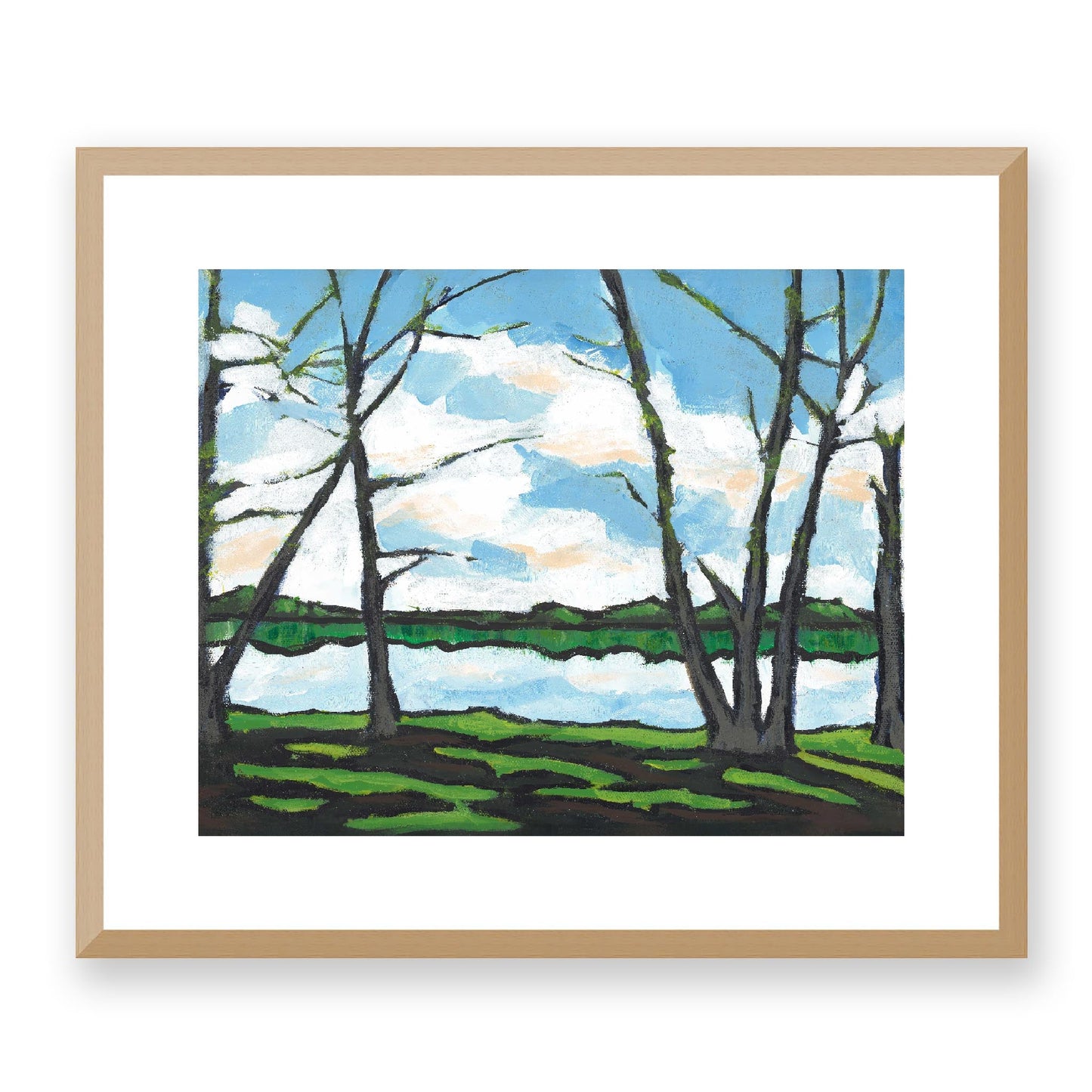 Framed Fine Art Print, White Mat - 14x12 19x16 24x20 29x24 34x28 39x32 inches | Lakeshore, FPH-1101, Prints, Fine art, Natural Frame, 48 x 41 cm, 19 x 16 inches
