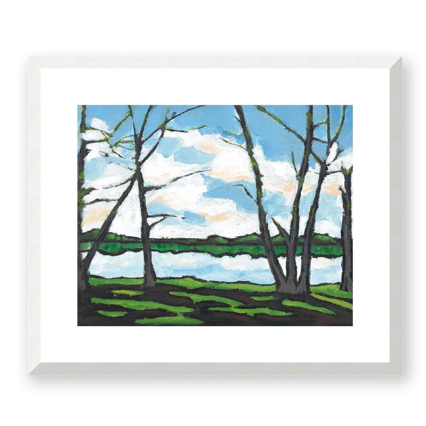 Framed Fine Art Print, White Mat - 14x12 19x16 24x20 29x24 34x28 39x32 inches | Lakeshore, FPH-1101, Prints, Fine art, White Frame, 48 x 41 cm, 19 x 16 inches