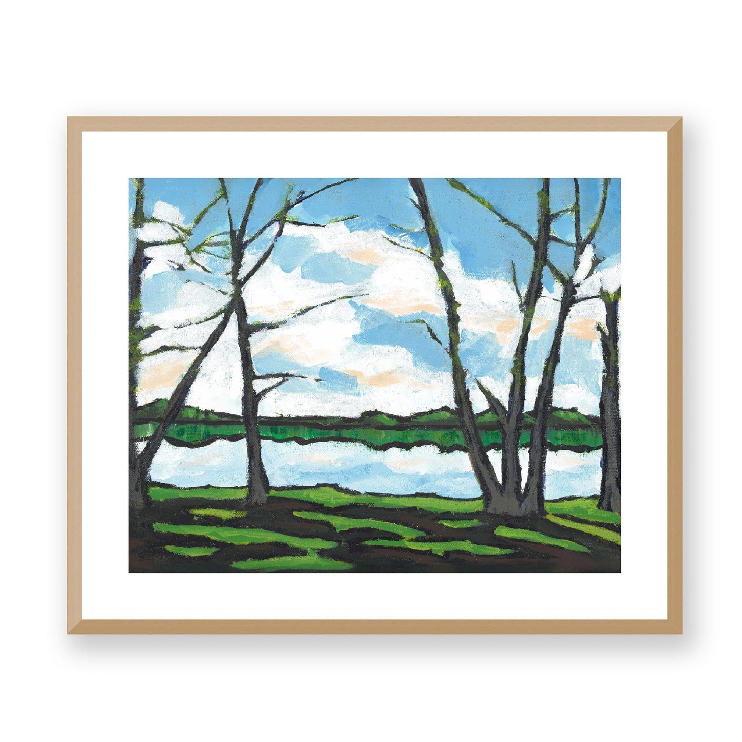 Framed Fine Art Print, White Mat - 14x12 19x16 24x20 29x24 34x28 39x32 inches | Lakeshore, FPH-1101, Prints, Fine art, Natural Frame, 61 x 51 cm, 24 x 20 inches