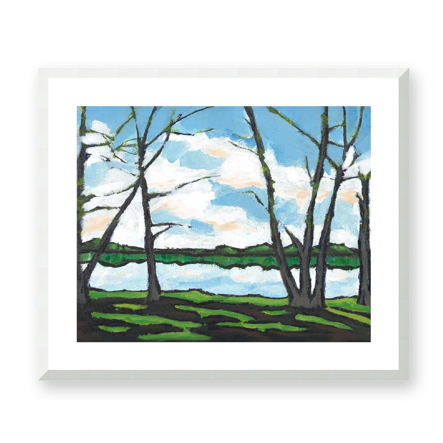 Framed Fine Art Print, White Mat - 14x12 19x16 24x20 29x24 34x28 39x32 inches | Lakeshore, FPH-1101, Prints, Fine art, White Frame, 61 x 51 cm, 24 x 20 inches