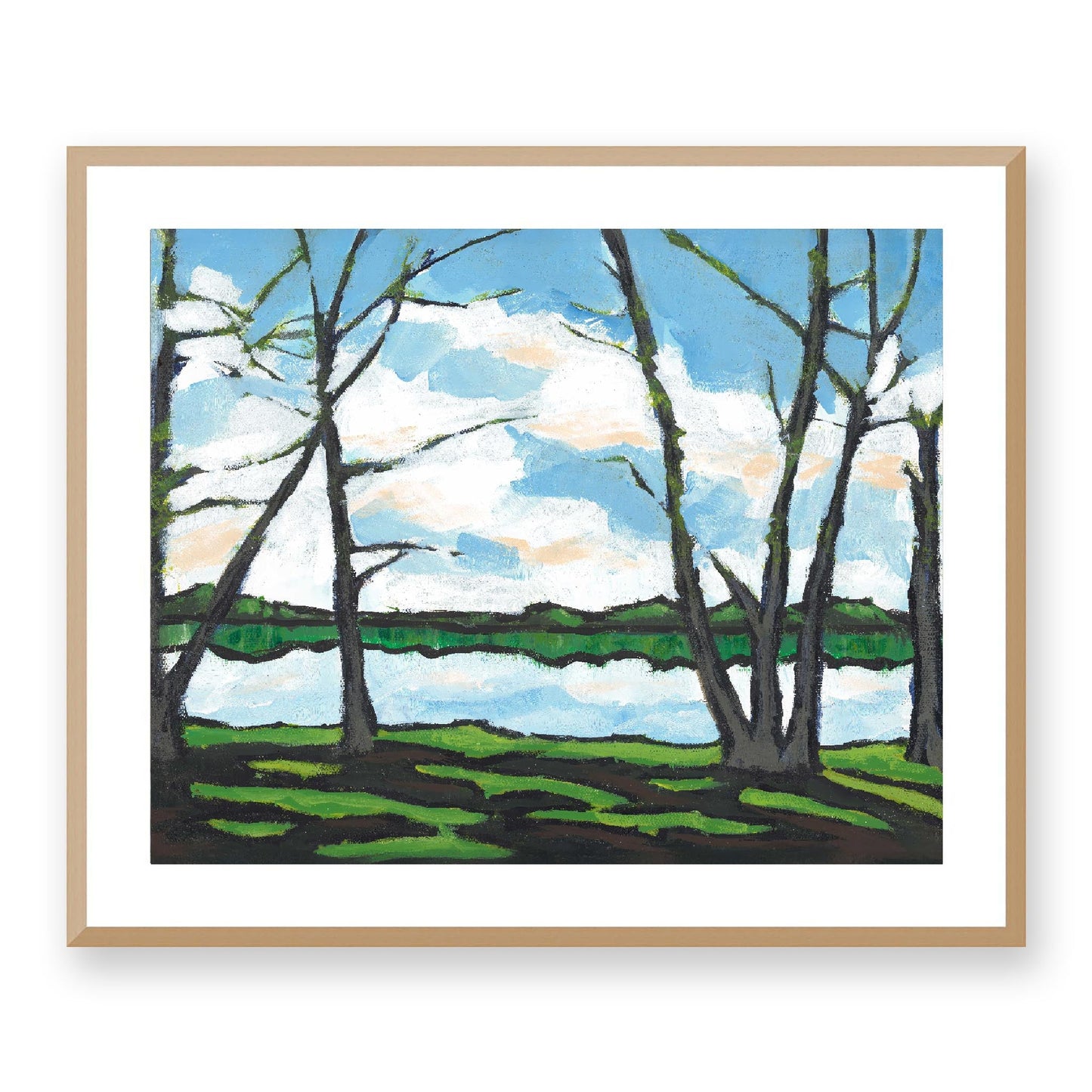 Framed Fine Art Print, White Mat - 14x12 19x16 24x20 29x24 34x28 39x32 inches | Lakeshore, FPH-1101, Prints, Fine art, Natural Frame, 74 x 61 cm, 29 x 24 inches