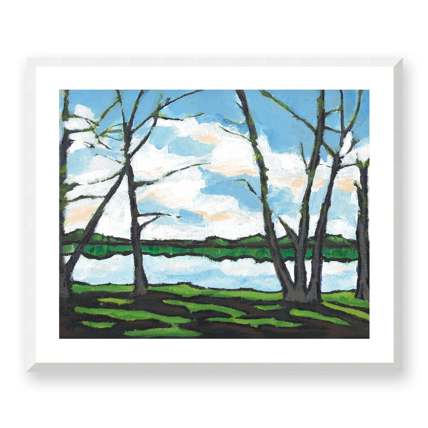 Framed Fine Art Print, White Mat - 14x12 19x16 24x20 29x24 34x28 39x32 inches | Lakeshore, FPH-1101, Prints, Fine art, White Frame, 74 x 61 cm, 29 x 24 inches