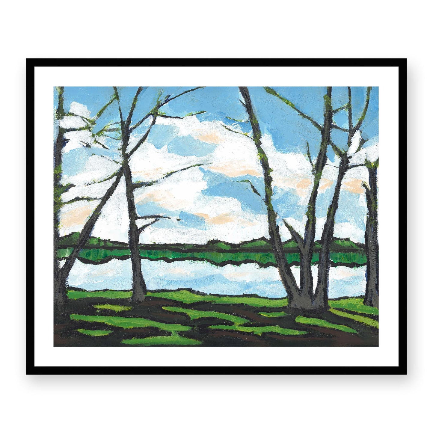 Framed Fine Art Print, White Mat - 14x12 19x16 24x20 29x24 34x28 39x32 inches | Lakeshore, FPH-1101, Prints, Fine art, Black Frame, 86 x 71 cm, 34 x 28 inches