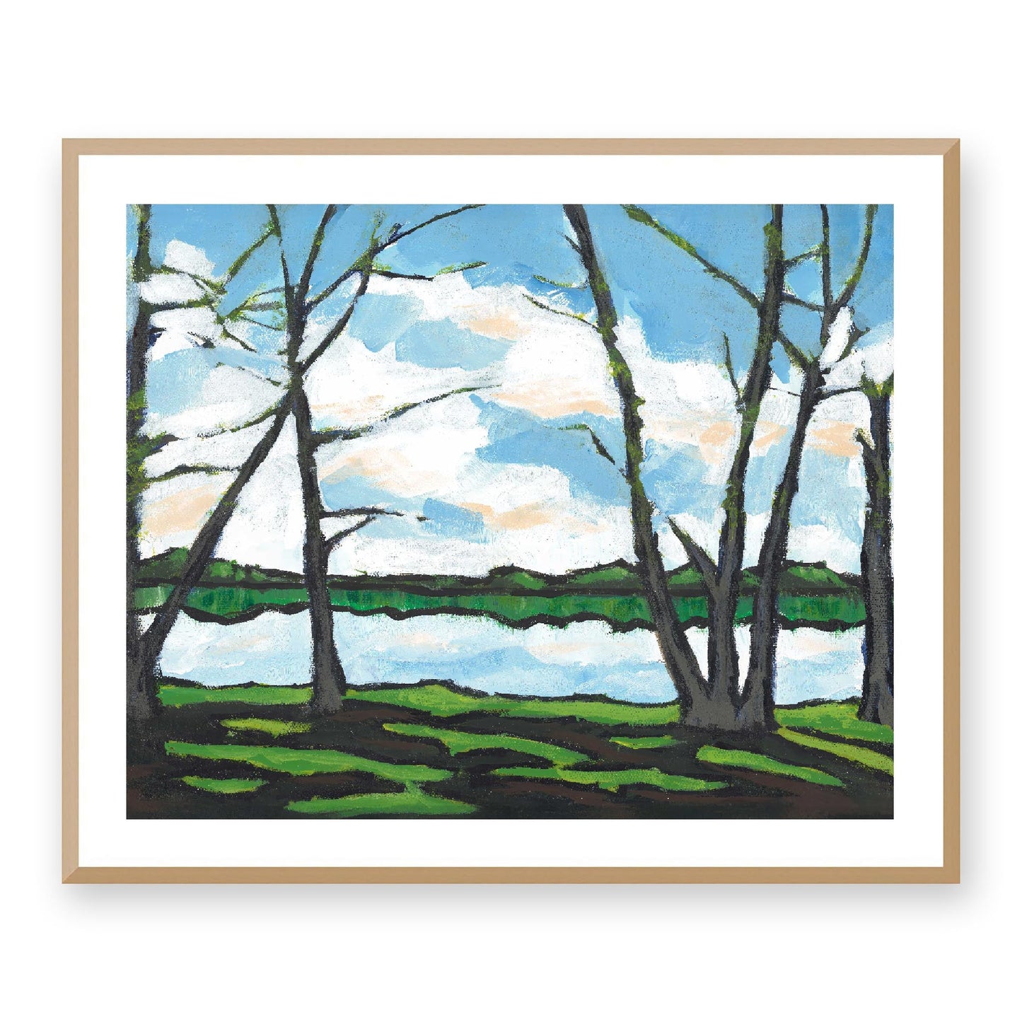 Framed Fine Art Print, White Mat - 14x12 19x16 24x20 29x24 34x28 39x32 inches | Lakeshore, FPH-1101, Prints, Fine art, Natural Frame, 86 x 71 cm, 34 x 28 inches
