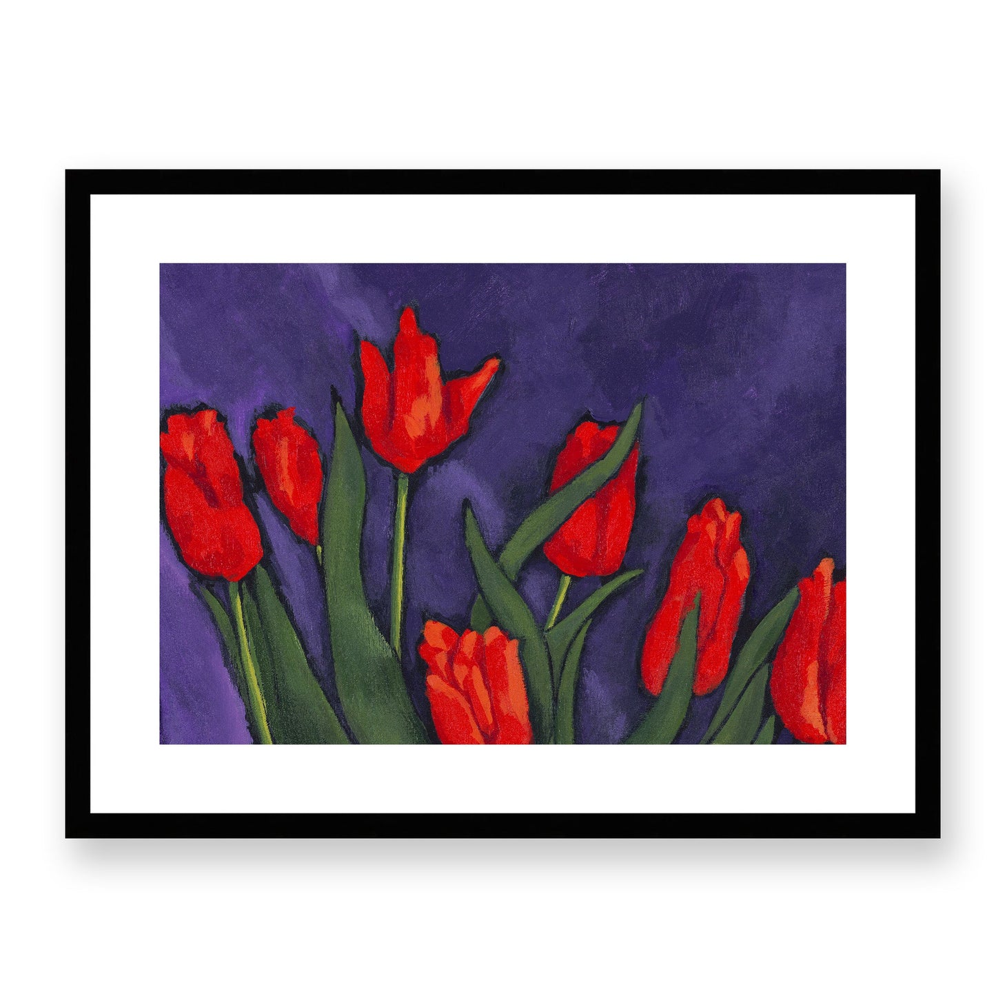 Framed Fine Art Print, White Mat - 24x18 inches | Red Tulips, FPH-1111-001, Prints, Fine art, Black Frame, 61 x 46 cm, 24 x 18 inches