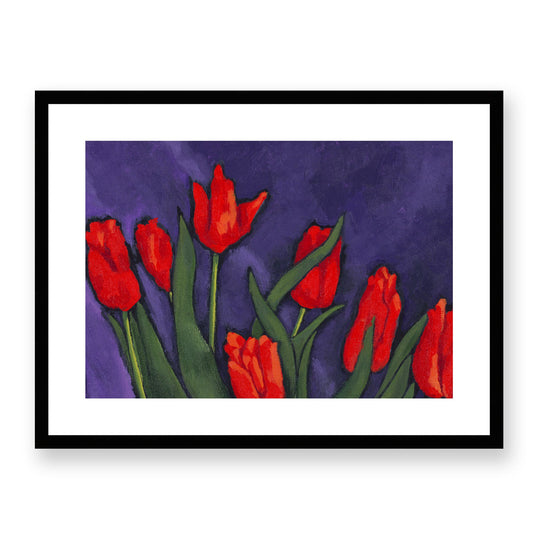 Framed Fine Art Print, White Mat - 24x18 inches | Red Tulips, FPH-1111-001, Prints, Fine art, Black Frame, 61 x 46 cm, 24 x 18 inches