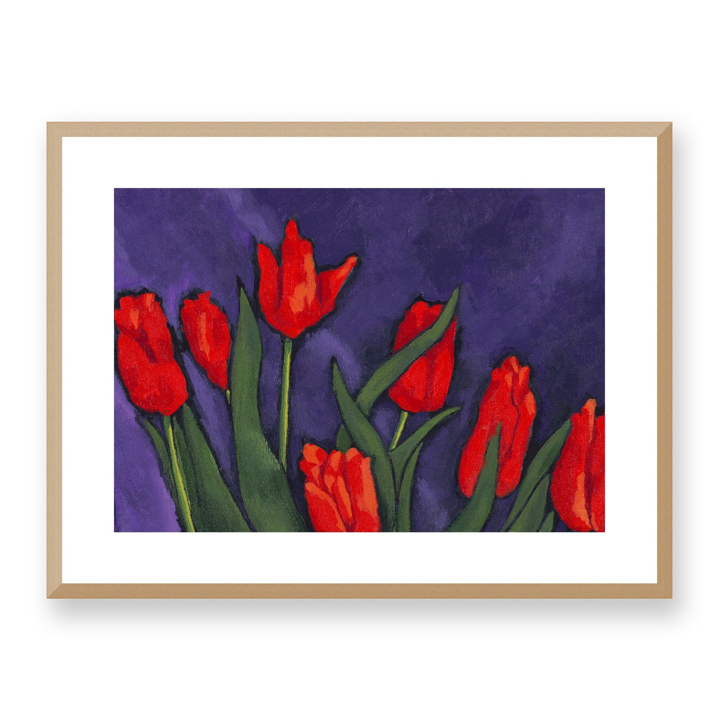 Framed Fine Art Print, White Mat - 24x18 inches | Red Tulips, FPH-1111-001, Prints, Fine art, Natural Frame, 61 x 46 cm, 24 x 18 inches