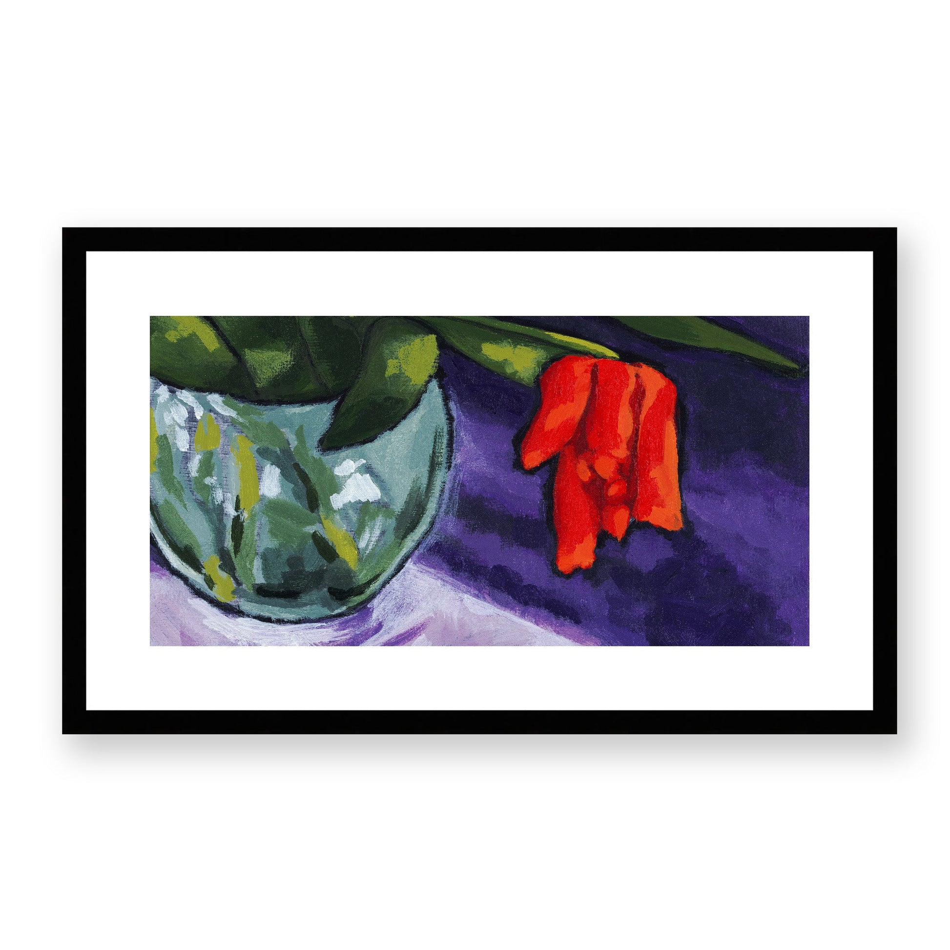 Framed Fine Art Print, White Mat - 24x14 inches | Potted Red Tulip, FPH-1111-002, Prints, Fine art, Black Frame, 61 x 36 cm, 24 x 14 inches