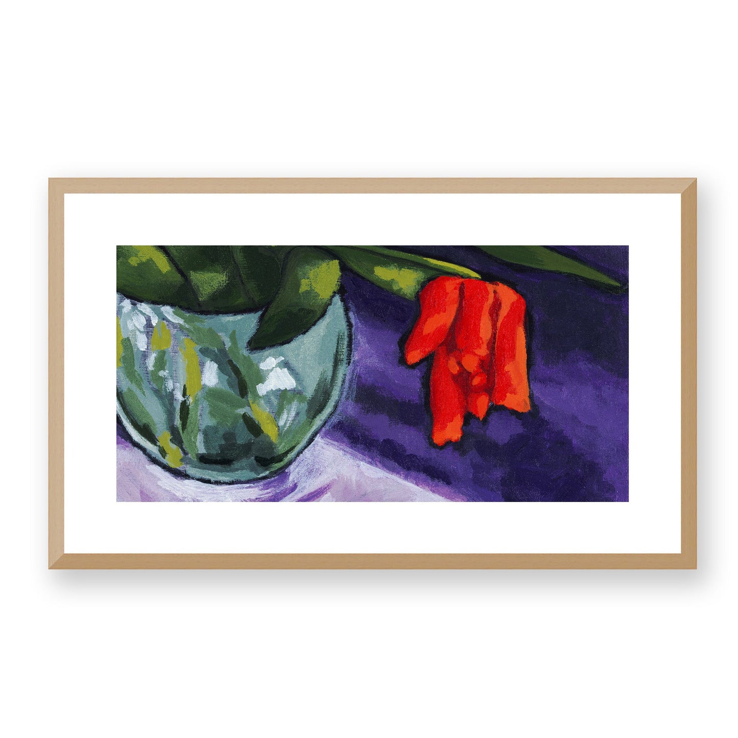 Framed Fine Art Print, White Mat - 24x14 inches | Potted Red Tulip, FPH-1111-002, Prints, Fine art, Natural Frame, 61 x 36 cm, 24 x 14 inches