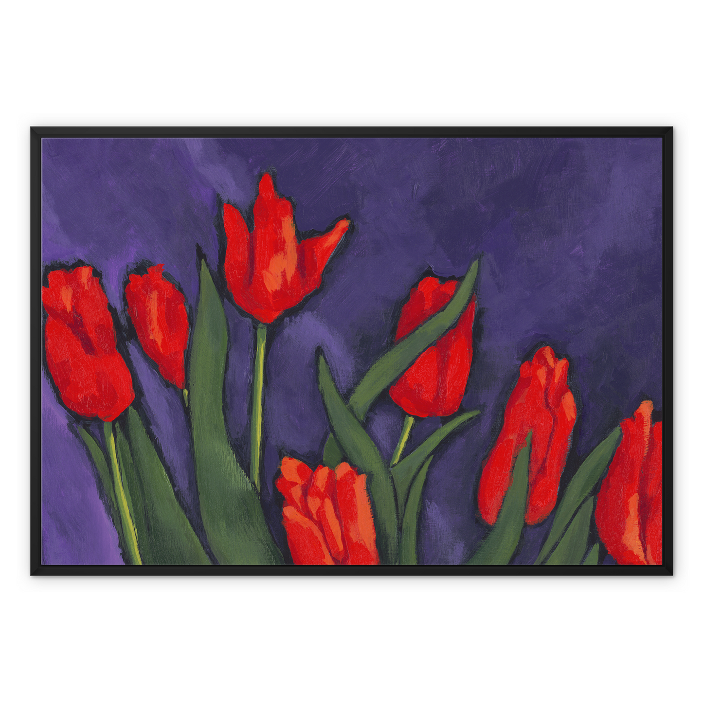 Framed Fine Art Canvas Print - 10x8 12x12 16x16 20x16 20x20 24x24 28x28 32x32 40x28 inches | Red Tulips in Acrylic, FCV-1111-1142-MW
