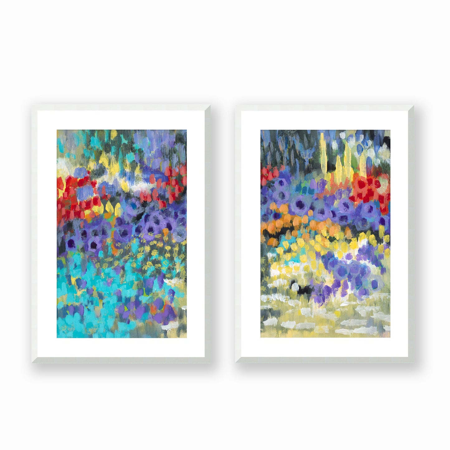 Set of Two Framed Fine Art Prints, White Mat - Two Panels of 14x20 19x28 or 24x36  inches | Floral Garden Two in Acrylic, FPH2-1000-1145-LR, Prints, Fine art, White Frame, Two panels of 48 x 71 cm ,19 x 28 inches