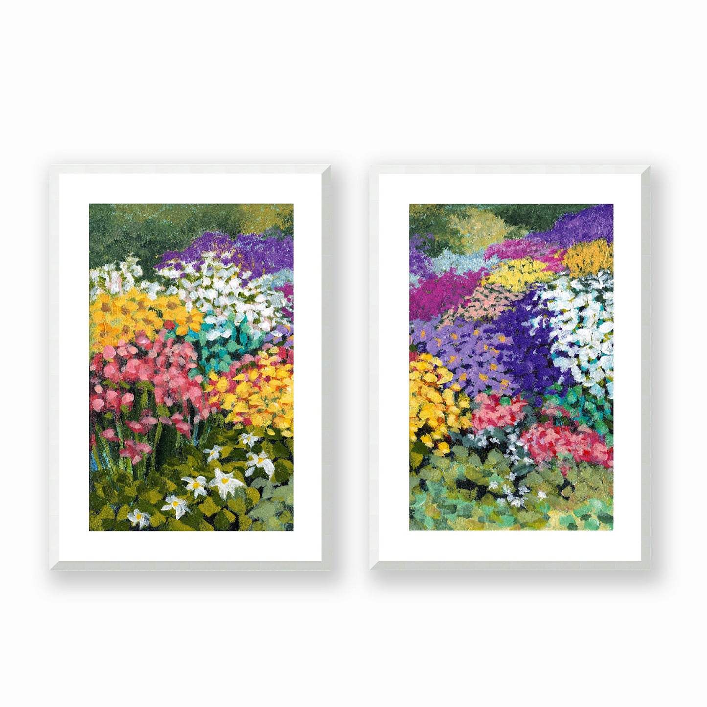 Set of Two Framed Fine Art Prints, White Mat - Two Panels of 14x20 19x28 or 24x36  inches | Floral Garden Three in Acrylic, FPH2-1000-1147-LR, Prints, Fine art, White Frame, Two panels of 48 x 71 cm ,19 x 28 inches