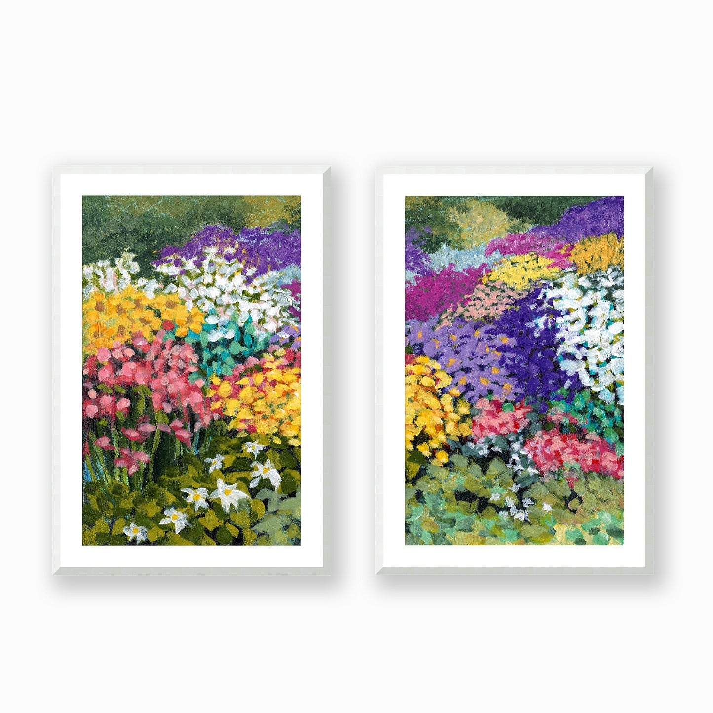 Set of Two Framed Fine Art Prints, White Mat - Two Panels of 14x20 19x28 or 24x36  inches | Floral Garden Three in Acrylic, FPH2-1000-1147-LR, Prints, Fine art, White Frame, Two panels of 61 x 91 cm ,24 x 36 inches