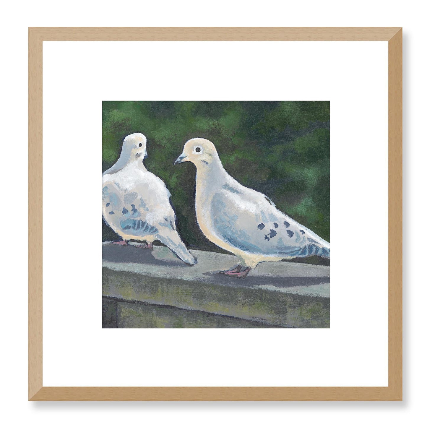Framed Fine Art Print, White Mat - 12x12 16x16 20x20 24x24 28x28 32x32 36x36 40x40 inches | Mourning Doves in Acrylic, FPS-1000-1125, Prints, Fine art, Natural Frame, 30 x 30 cm ,12 x 12 inches