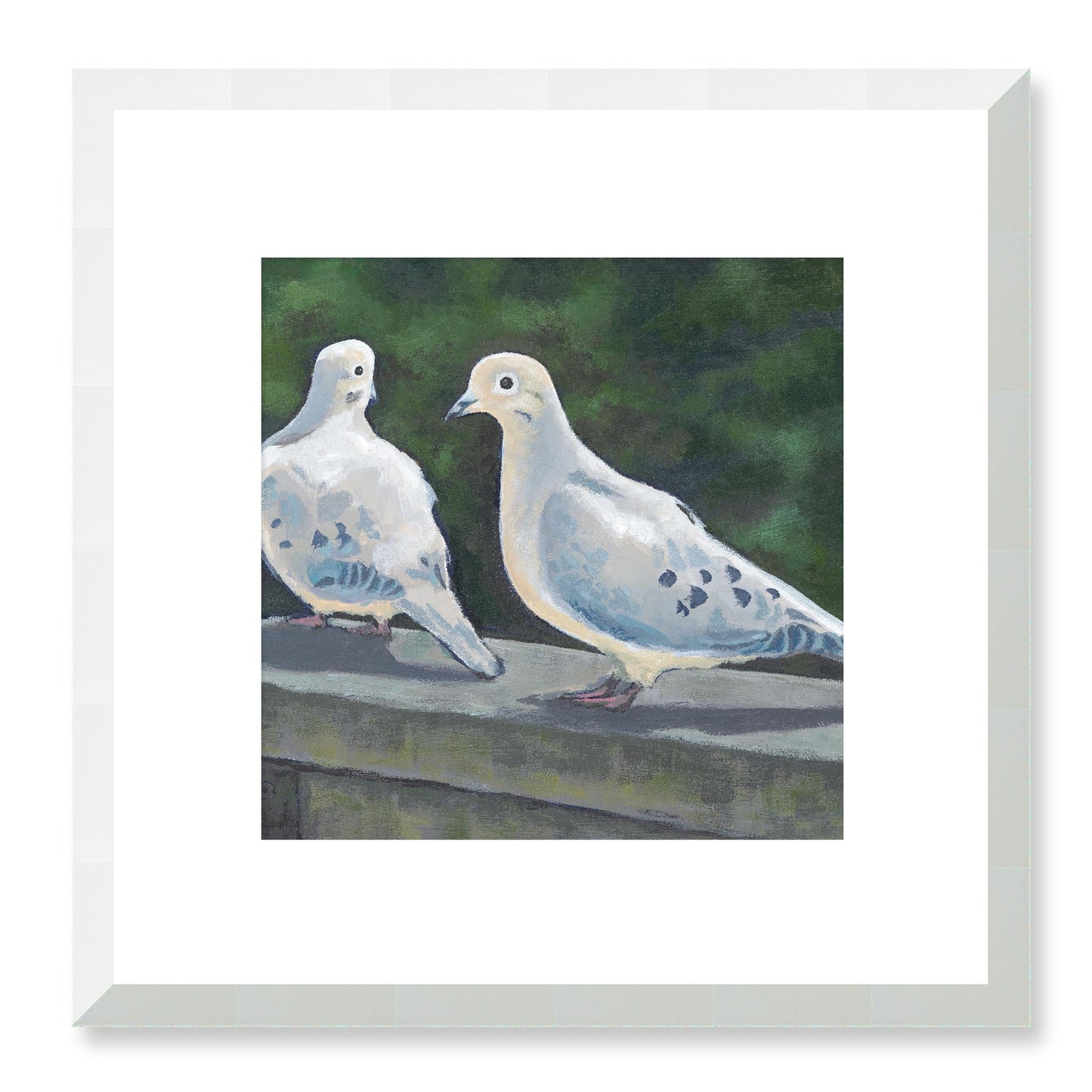 Framed Fine Art Print, White Mat - 12x12 16x16 20x20 24x24 28x28 32x32 36x36 40x40 inches | Mourning Doves in Acrylic, FPS-1000-1125, Prints, Fine art, White Frame, 30 x 30 cm ,12 x 12 inches