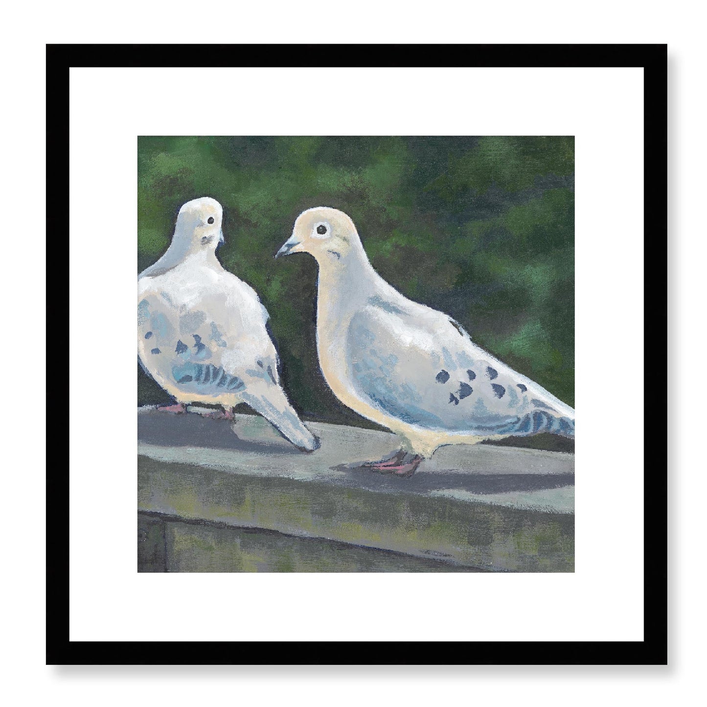 Framed Fine Art Print, White Mat - 12x12 16x16 20x20 24x24 28x28 32x32 36x36 40x40 inches | Mourning Doves in Acrylic, FPS-1000-1125, Prints, Fine art, Black Frame, 41 x 41 cm ,16 x 16 inches