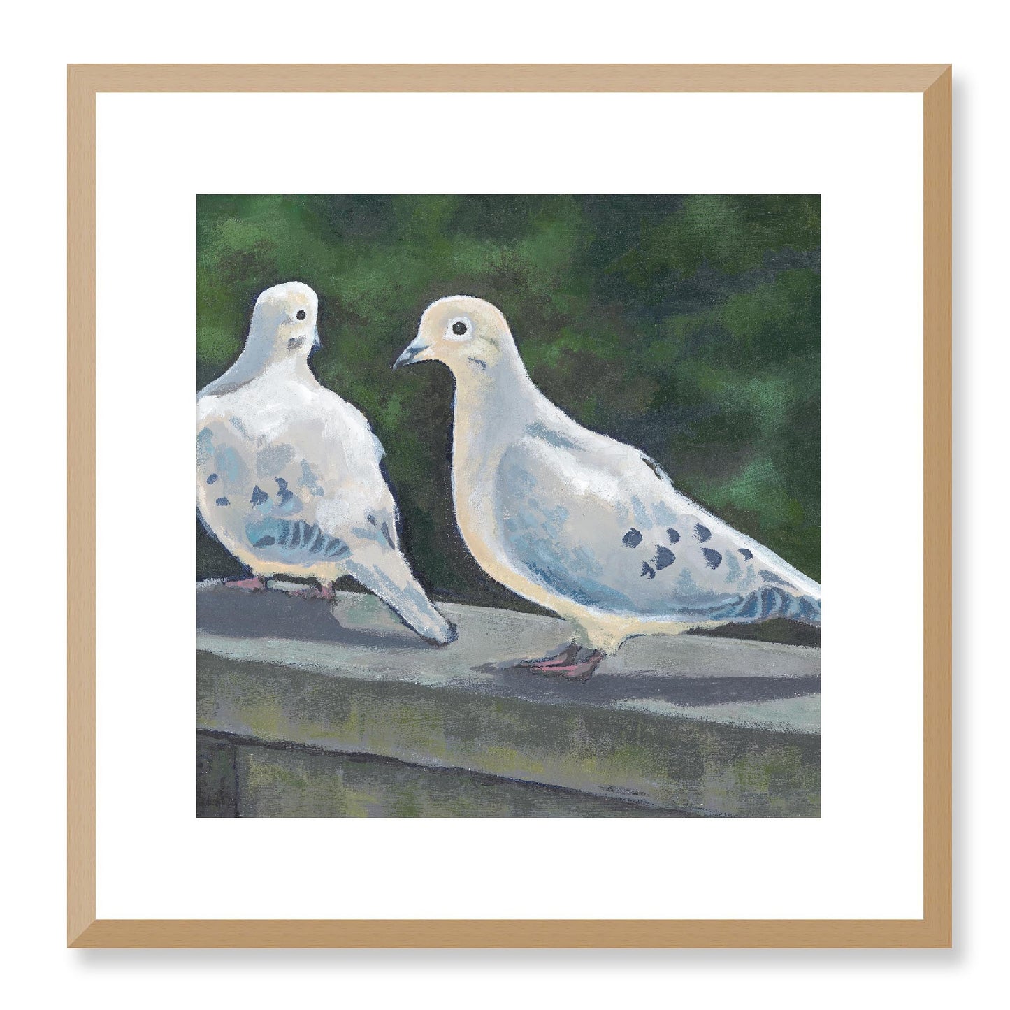 Framed Fine Art Print, White Mat - 12x12 16x16 20x20 24x24 28x28 32x32 36x36 40x40 inches | Mourning Doves in Acrylic, FPS-1000-1125, Prints, Fine art, Natural Frame, 41 x 41 cm ,16 x 16 inches