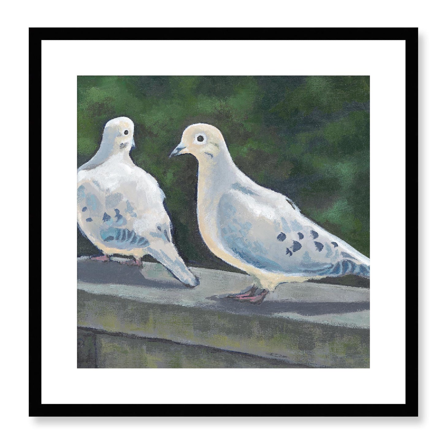 Framed Fine Art Print, White Mat - 12x12 16x16 20x20 24x24 28x28 32x32 36x36 40x40 inches | Mourning Doves in Acrylic, FPS-1000-1125, Prints, Fine art, Black Frame, 51 x 51 cm ,20 x 20 inches