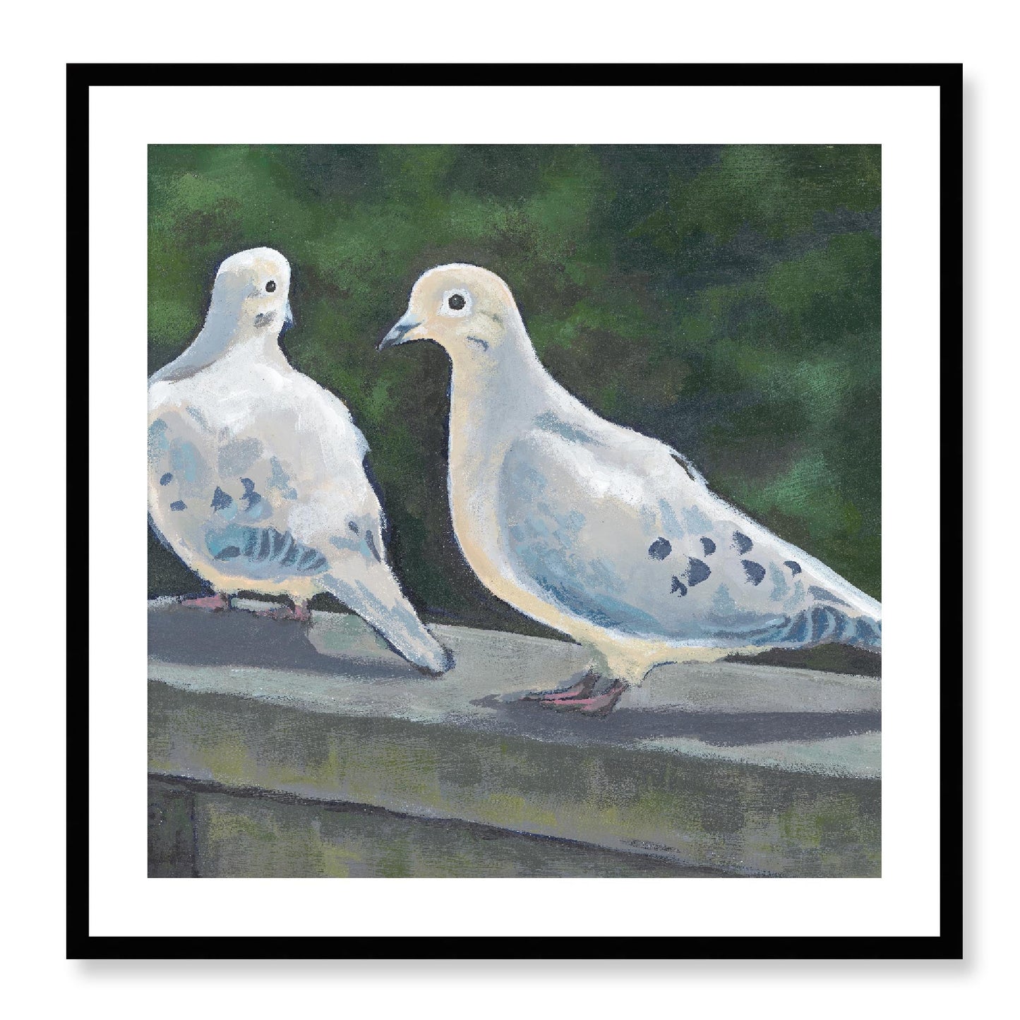 Framed Fine Art Print, White Mat - 12x12 16x16 20x20 24x24 28x28 32x32 36x36 40x40 inches | Mourning Doves in Acrylic, FPS-1000-1125, Prints, Fine art, Black Frame, 71 x 71 cm ,28 x 28 inches