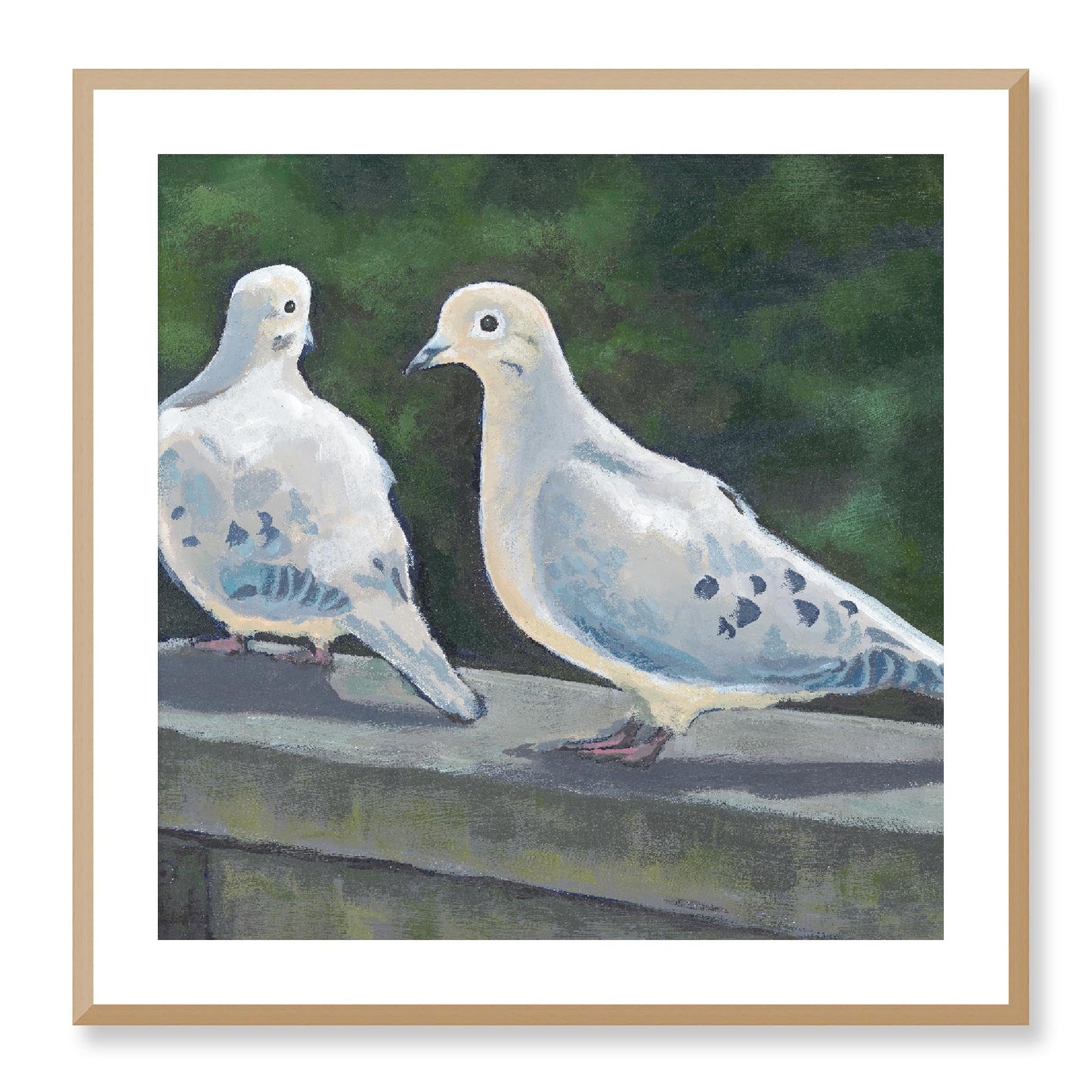 Framed Fine Art Print, White Mat - 12x12 16x16 20x20 24x24 28x28 32x32 36x36 40x40 inches | Mourning Doves in Acrylic, FPS-1000-1125, Prints, Fine art, Natural Frame, 71 x 71 cm ,28 x 28 inches
