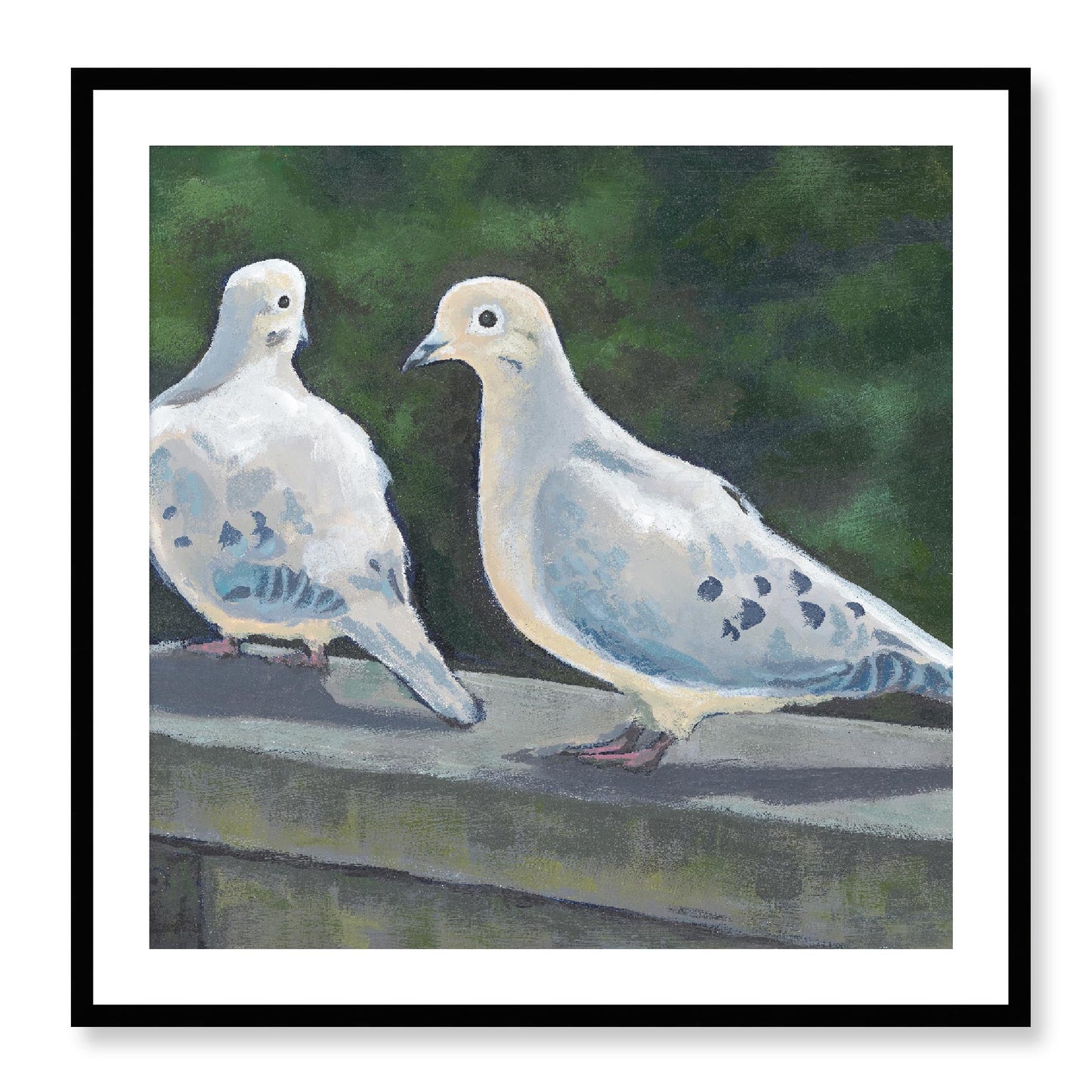 Framed Fine Art Print, White Mat - 12x12 16x16 20x20 24x24 28x28 32x32 36x36 40x40 inches | Mourning Doves in Acrylic, FPS-1000-1125, Prints, Fine art, Black Frame, 81 x 81 cm ,32 x 32 inches