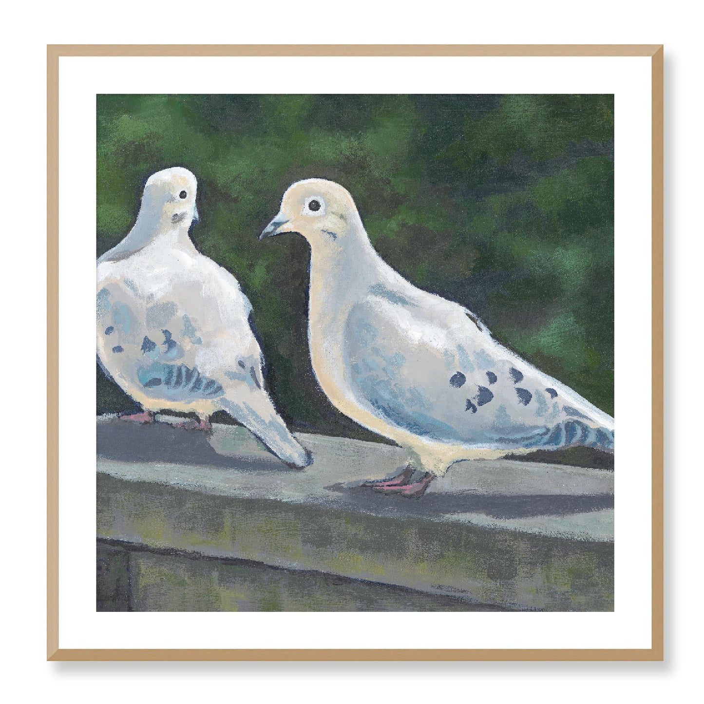Framed Fine Art Print, White Mat - 12x12 16x16 20x20 24x24 28x28 32x32 36x36 40x40 inches | Mourning Doves in Acrylic, FPS-1000-1125, Prints, Fine art, Natural Frame, 81 x 81 cm ,32 x 32 inches