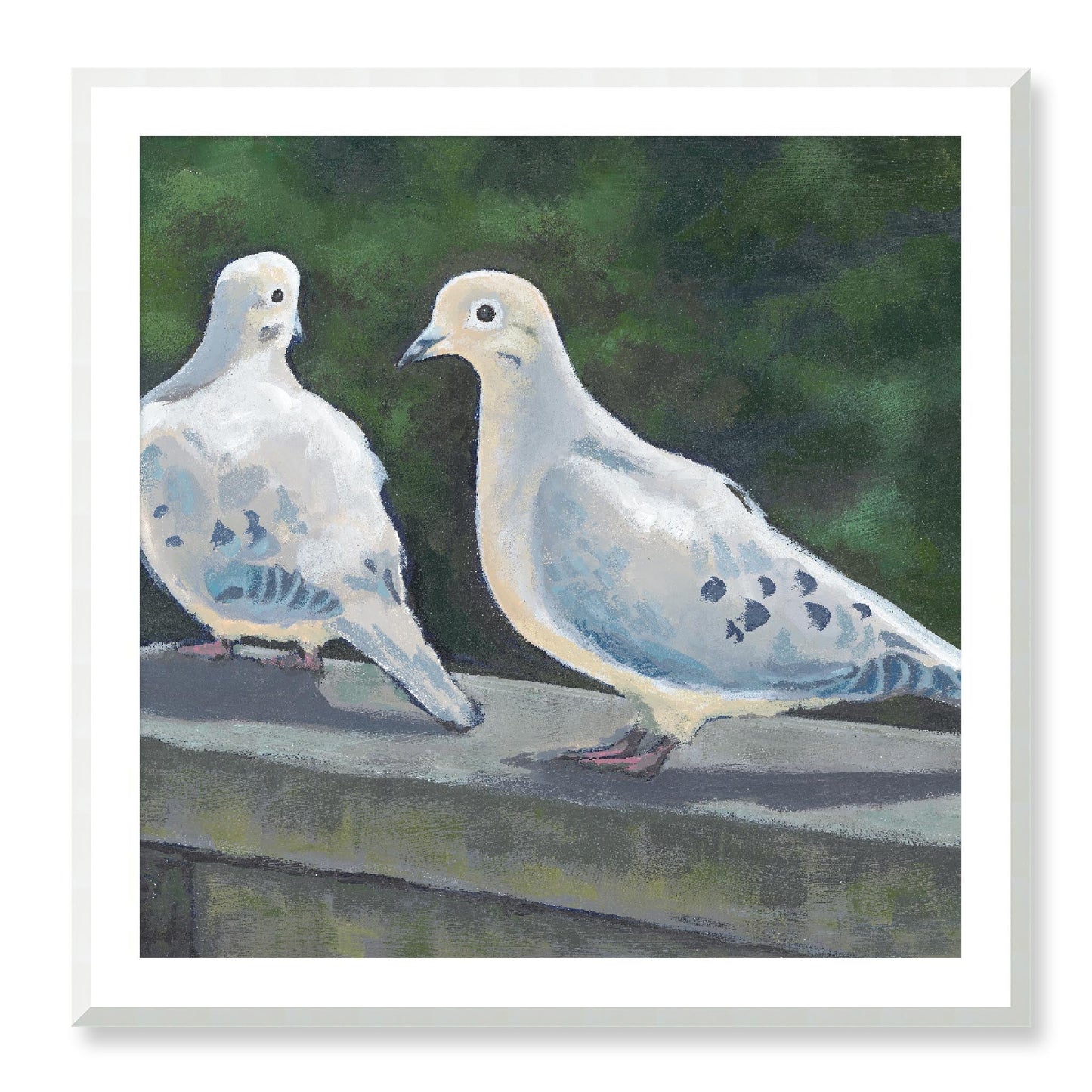 Framed Fine Art Print, White Mat - 12x12 16x16 20x20 24x24 28x28 32x32 36x36 40x40 inches | Mourning Doves in Acrylic, FPS-1000-1125, Prints, Fine art, Natural Frame, 91 x 91 cm ,36 x 36 inches