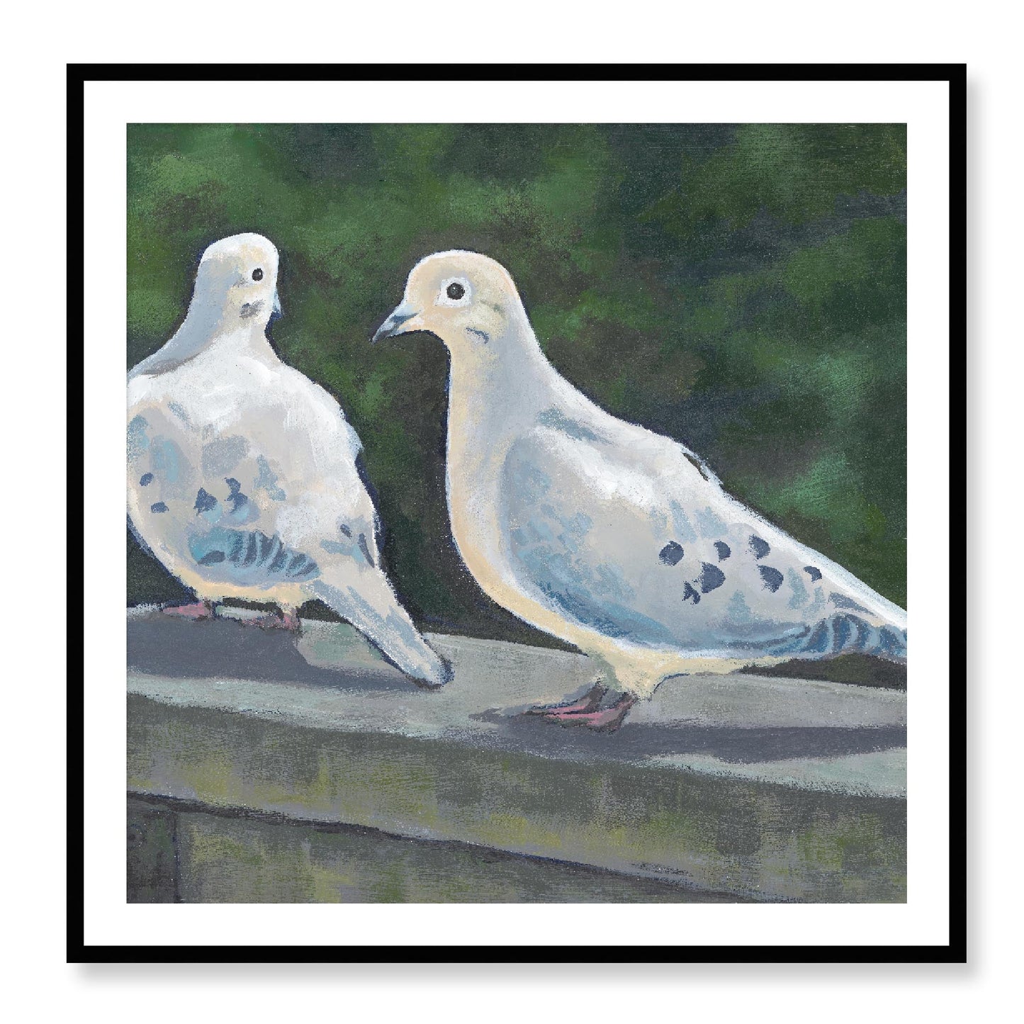 Framed Fine Art Print, White Mat - 12x12 16x16 20x20 24x24 28x28 32x32 36x36 40x40 inches | Mourning Doves in Acrylic, FPS-1000-1125, Prints, Fine art, Black Frame, 102 x 102 cm ,40 x 40 inches