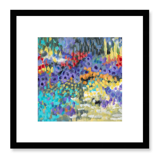 Framed Fine Art Print, White Mat - 12x12 16x16 20x20 24x24 28x28 32x32 36x36 40x40 inches | Floral Garden in Acrylic, FPS-1000-1145, Prints, Fine art, Black Frame, 30 x 30 cm ,12 x 12 inches
