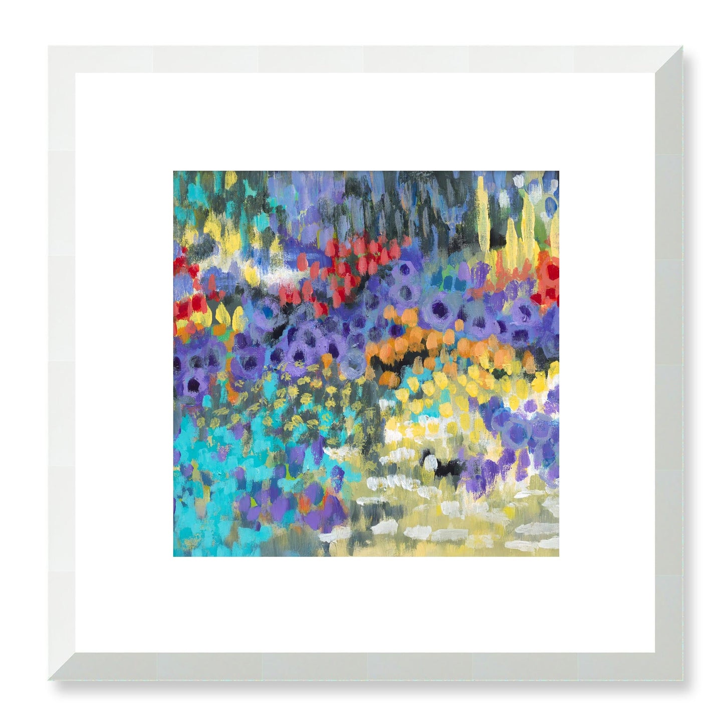 Framed Fine Art Print, White Mat - 12x12 16x16 20x20 24x24 28x28 32x32 36x36 40x40 inches | Floral Garden in Acrylic, FPS-1000-1145, Prints, Fine art, White Frame, 30 x 30 cm ,12 x 12 inches