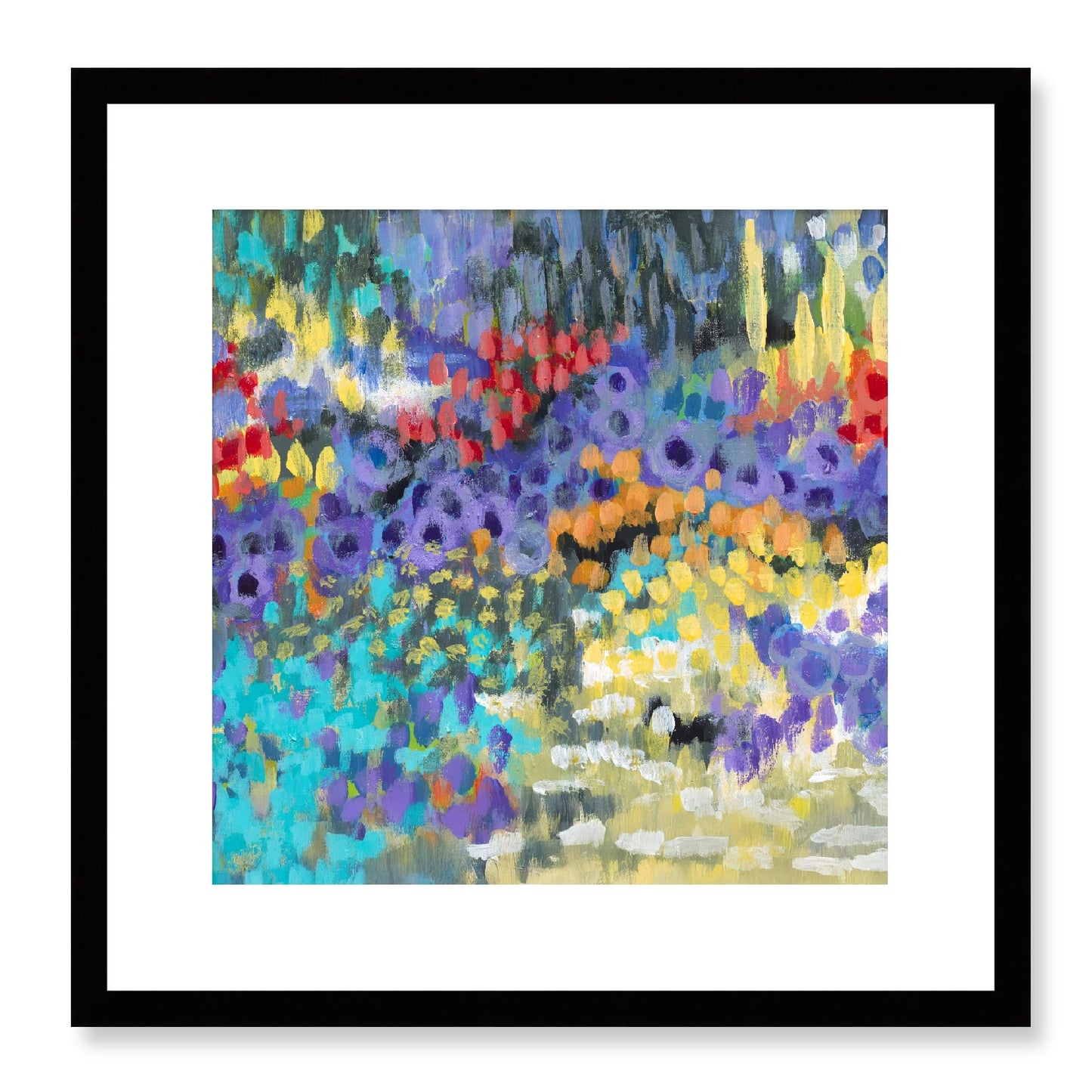 Framed Fine Art Print, White Mat - 12x12 16x16 20x20 24x24 28x28 32x32 36x36 40x40 inches | Floral Garden in Acrylic, FPS-1000-1145, Prints, Fine art, Black Frame, 41 x 41 cm ,16 x 16 inches