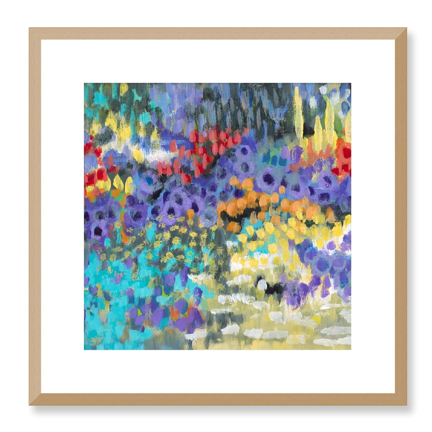 Framed Fine Art Print, White Mat - 12x12 16x16 20x20 24x24 28x28 32x32 36x36 40x40 inches | Floral Garden in Acrylic, FPS-1000-1145, Prints, Fine art, Natural Frame, 41 x 41 cm ,16 x 16 inches