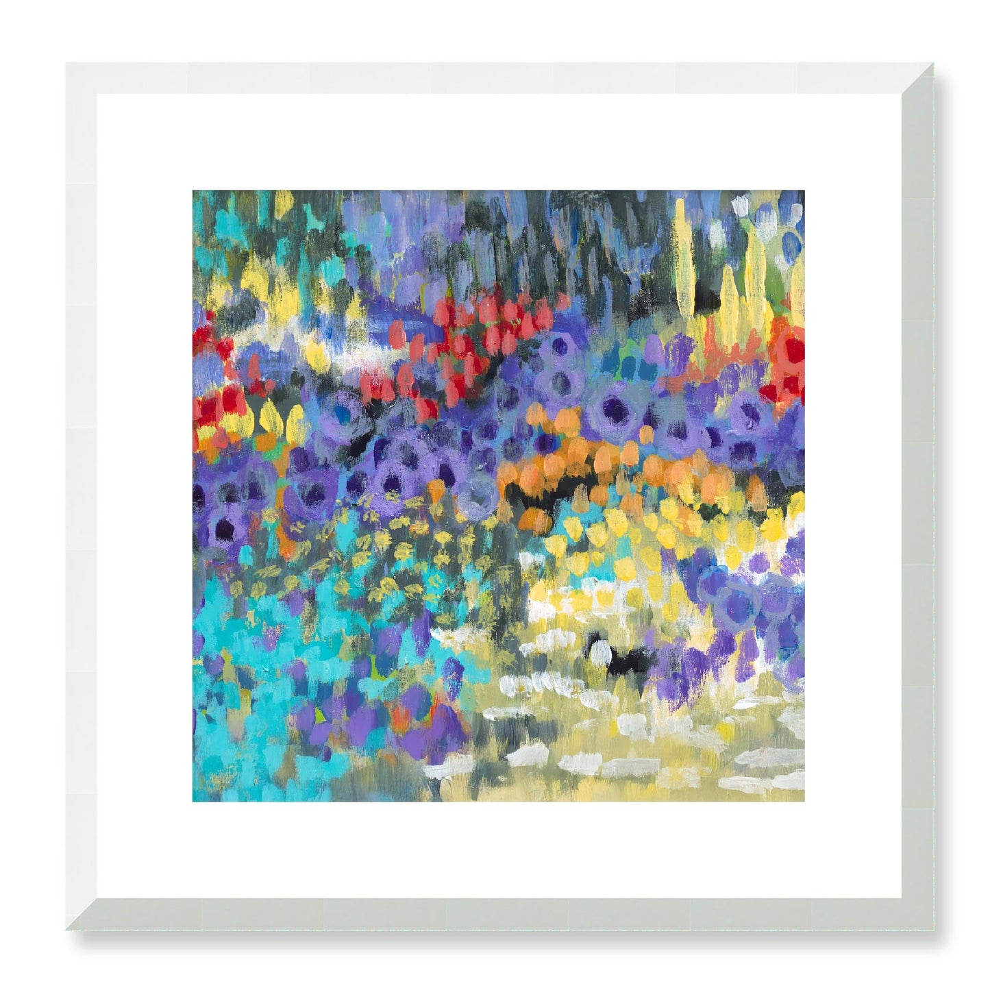 Framed Fine Art Print, White Mat - 12x12 16x16 20x20 24x24 28x28 32x32 36x36 40x40 inches | Floral Garden in Acrylic, FPS-1000-1145, Prints, Fine art, White Frame, 41 x 41 cm ,16 x 16 inches