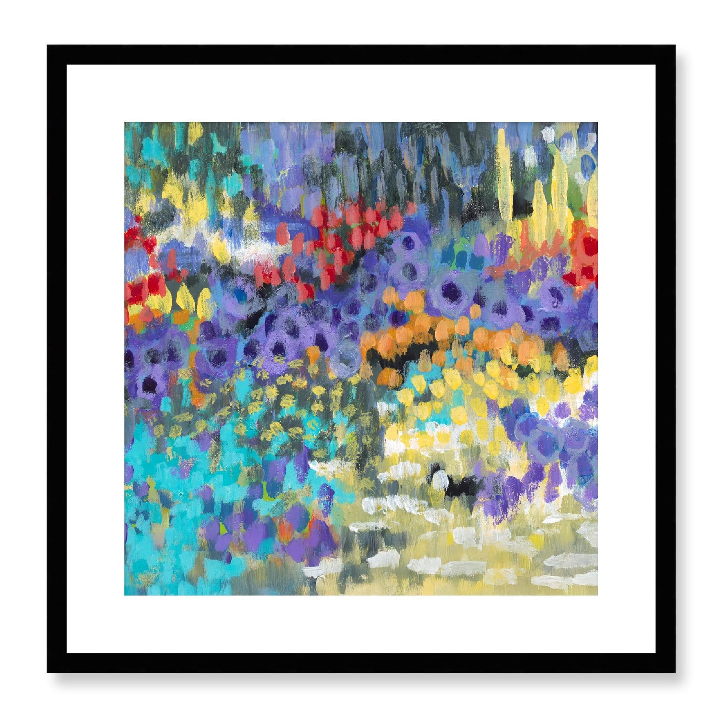 Framed Fine Art Print, White Mat - 12x12 16x16 20x20 24x24 28x28 32x32 36x36 40x40 inches | Floral Garden in Acrylic, FPS-1000-1145, Prints, Fine art, Black Frame, 51 x 51 cm ,20 x 20 inches