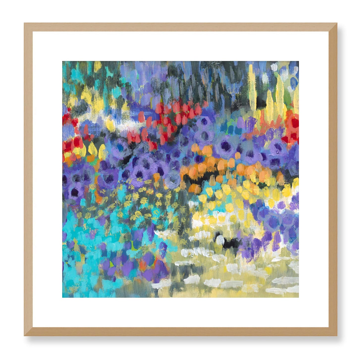 Framed Fine Art Print, White Mat - 12x12 16x16 20x20 24x24 28x28 32x32 36x36 40x40 inches | Floral Garden in Acrylic, FPS-1000-1145, Prints, Fine art, Natural Frame, 51 x 51 cm ,20 x 20 inches