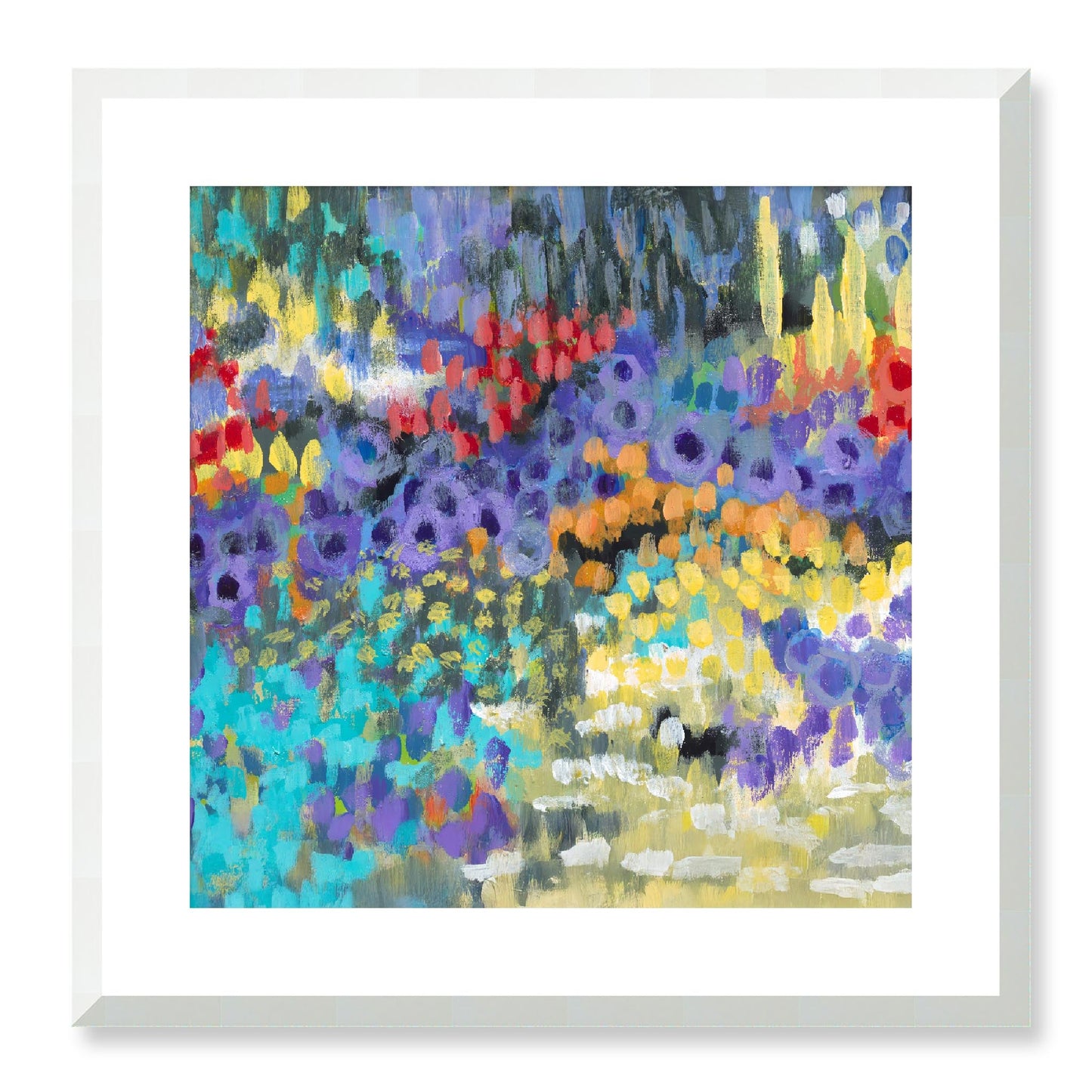 Framed Fine Art Print, White Mat - 12x12 16x16 20x20 24x24 28x28 32x32 36x36 40x40 inches | Floral Garden in Acrylic, FPS-1000-1145, Prints, Fine art, White Frame, 51 x 51 cm ,20 x 20 inches