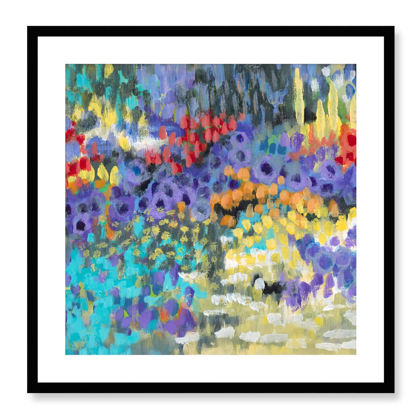 Framed Fine Art Print, White Mat - 12x12 16x16 20x20 24x24 28x28 32x32 36x36 40x40 inches | Floral Garden in Acrylic, FPS-1000-1145, Prints, Fine art, Black Frame, 61 x 61 cm ,24 x 24 inches