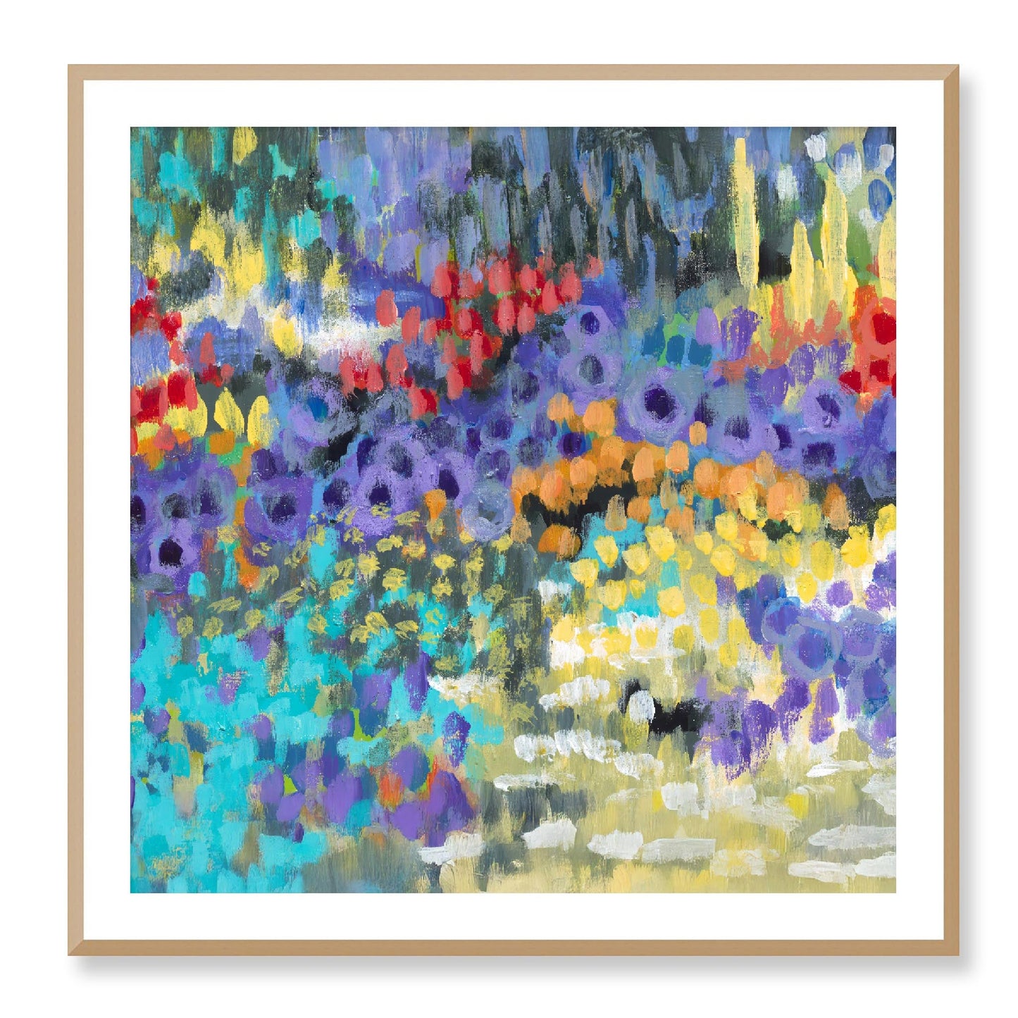 Framed Fine Art Print, White Mat - 12x12 16x16 20x20 24x24 28x28 32x32 36x36 40x40 inches | Floral Garden in Acrylic, FPS-1000-1145, Prints, Fine art, White Frame, 91 x 91 cm ,36 x 36 inches