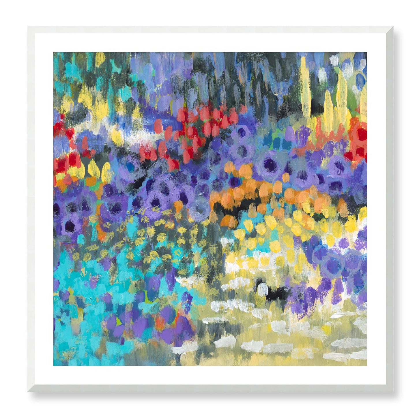Framed Fine Art Print, White Mat - 12x12 16x16 20x20 24x24 28x28 32x32 36x36 40x40 inches | Floral Garden in Acrylic, FPS-1000-1145, Prints, Fine art, Natural Frame, 91 x 91 cm ,36 x 36 inches
