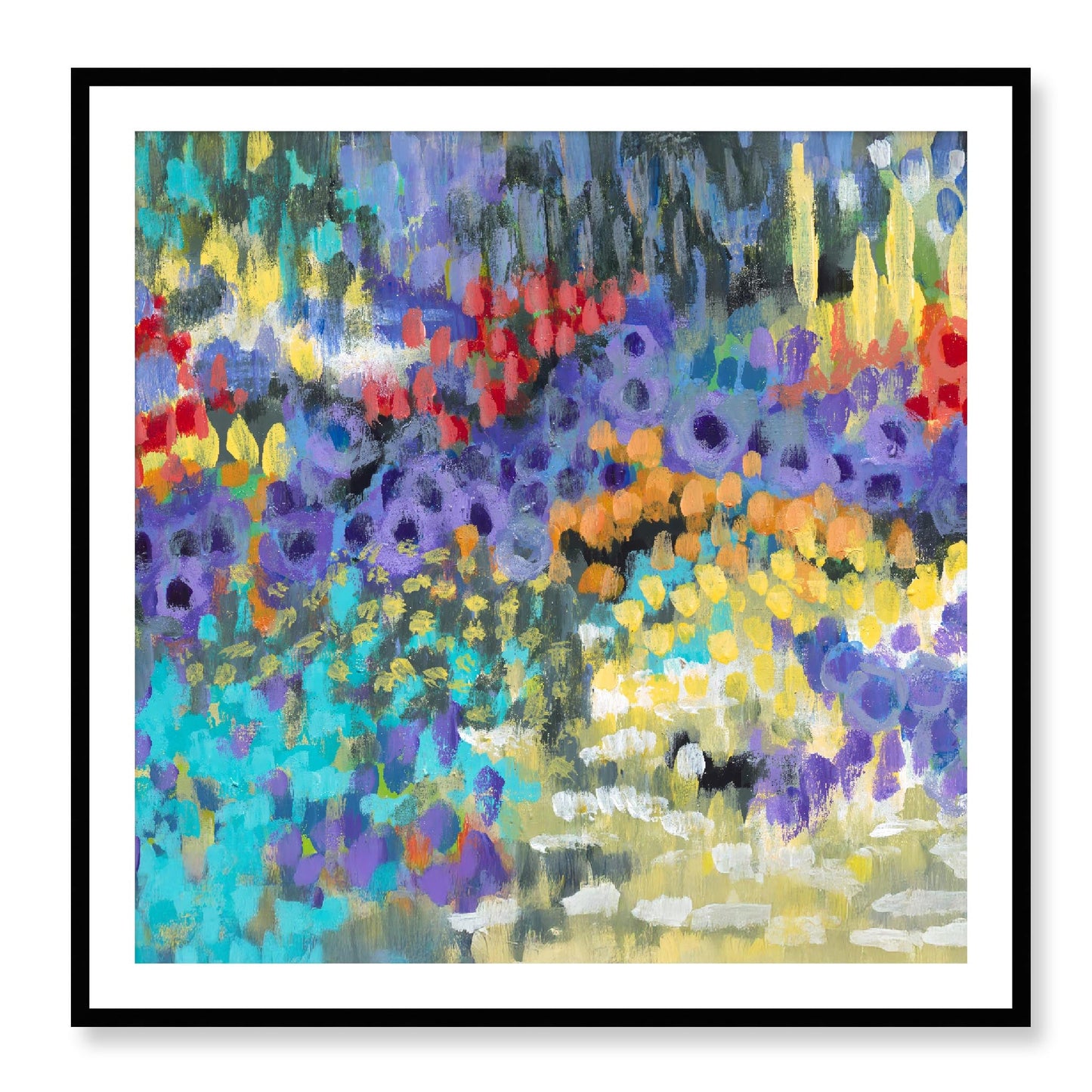 Framed Fine Art Print, White Mat - 12x12 16x16 20x20 24x24 28x28 32x32 36x36 40x40 inches | Floral Garden in Acrylic, FPS-1000-1145, Prints, Fine art, Black Frame, 102 x 102 cm ,40 x 40 inches