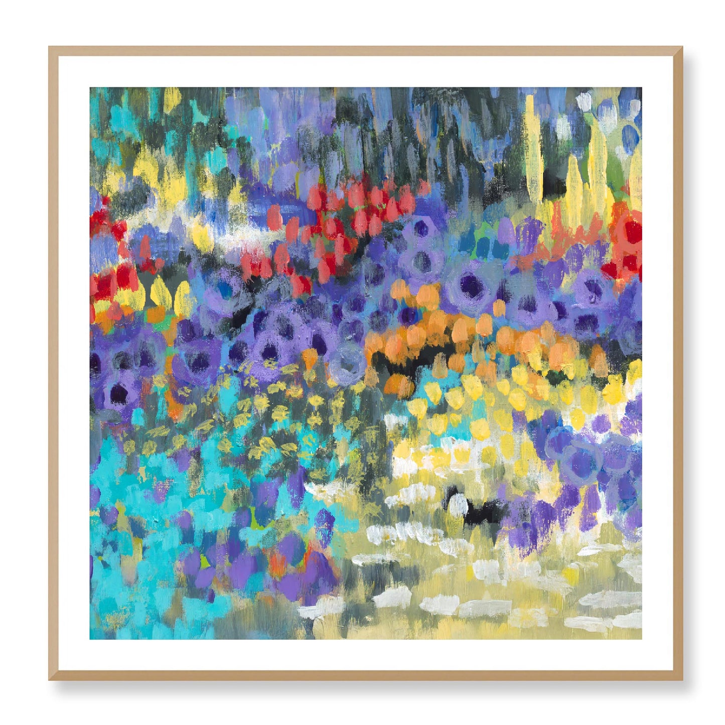 Framed Fine Art Print, White Mat - 12x12 16x16 20x20 24x24 28x28 32x32 36x36 40x40 inches | Floral Garden in Acrylic, FPS-1000-1145, Prints, Fine art, White Frame, 102 x 102 cm ,40 x 40 inches