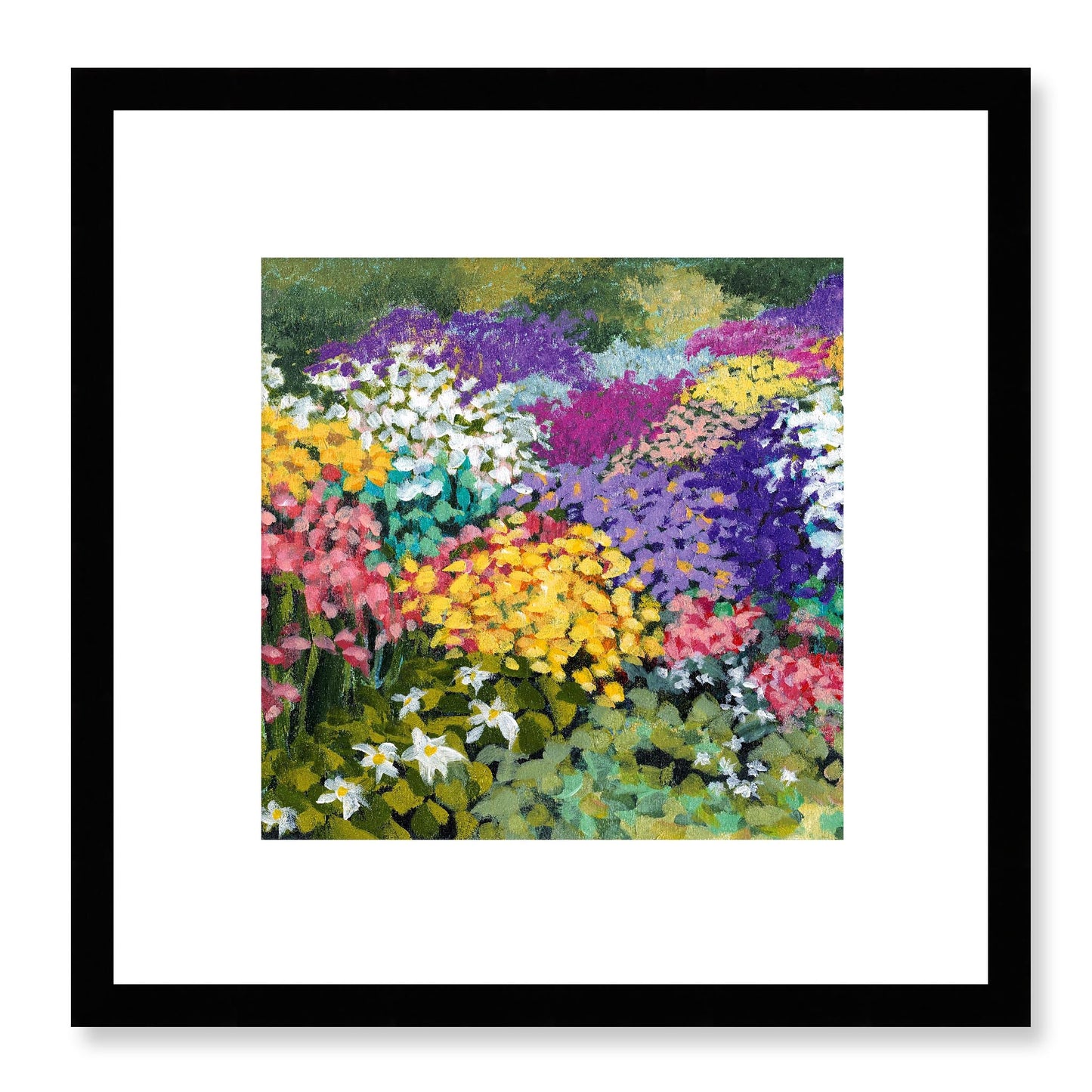 Framed Fine Art Print, White Mat - 12x12 16x16 20x20 24x24 28x28 32x32 36x36 40x40 inches | Floral Garden in Acrylic, FPS-1000-1147, Prints, Fine art, Black Frame, 30 x 30 cm ,12 x 12 inches