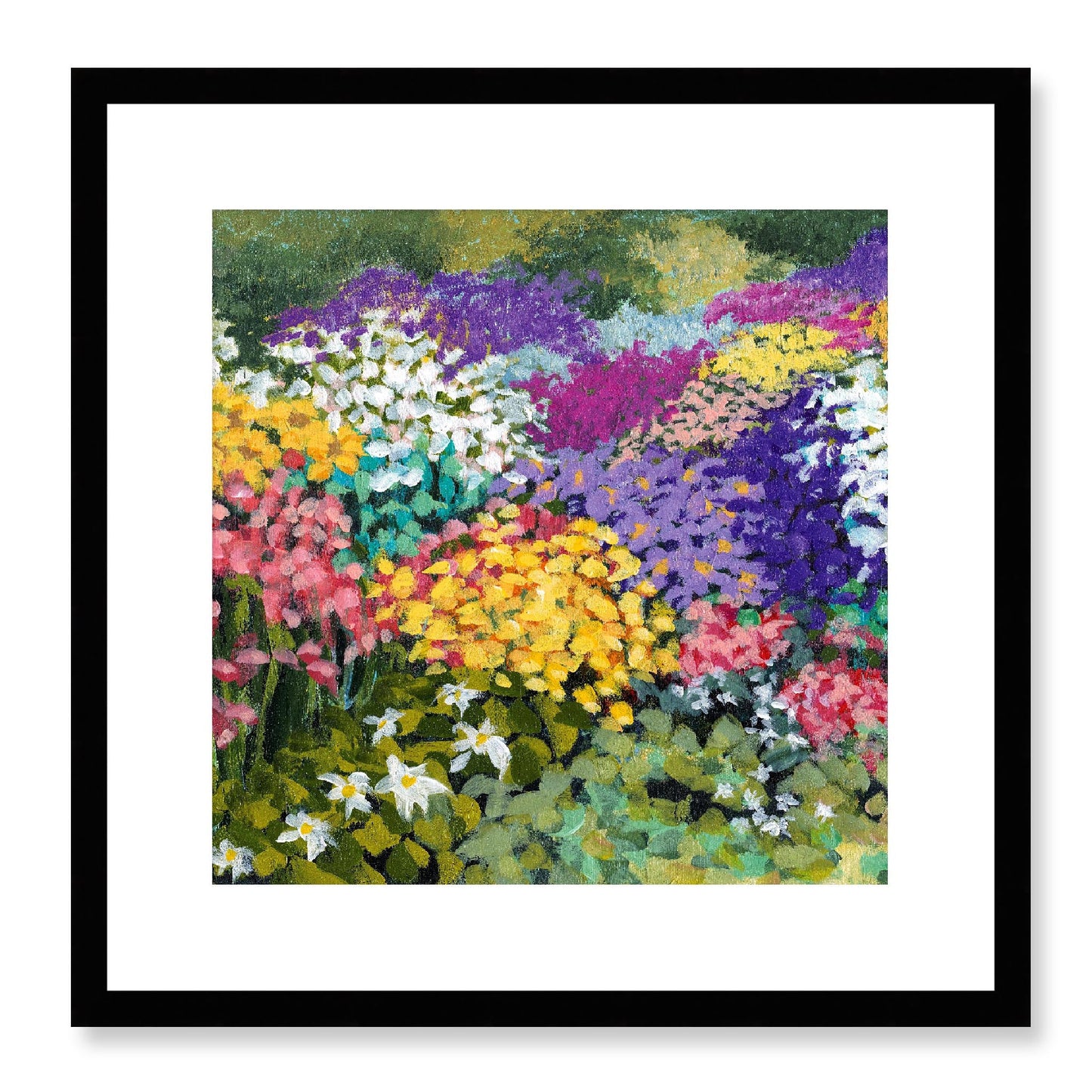 Framed Fine Art Print, White Mat - 12x12 16x16 20x20 24x24 28x28 32x32 36x36 40x40 inches | Floral Garden in Acrylic, FPS-1000-1147, Prints, Fine art, Black Frame, 41 x 41 cm ,16 x 16 inches