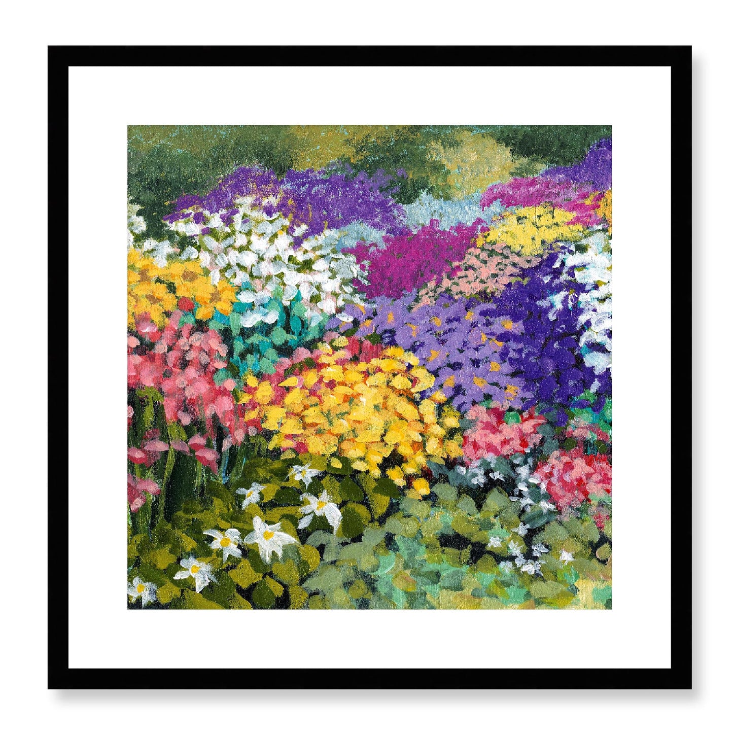 Framed Fine Art Print, White Mat - 12x12 16x16 20x20 24x24 28x28 32x32 36x36 40x40 inches | Floral Garden in Acrylic, FPS-1000-1147, Prints, Fine art, Black Frame, 51 x 51 cm ,20 x 20 inches