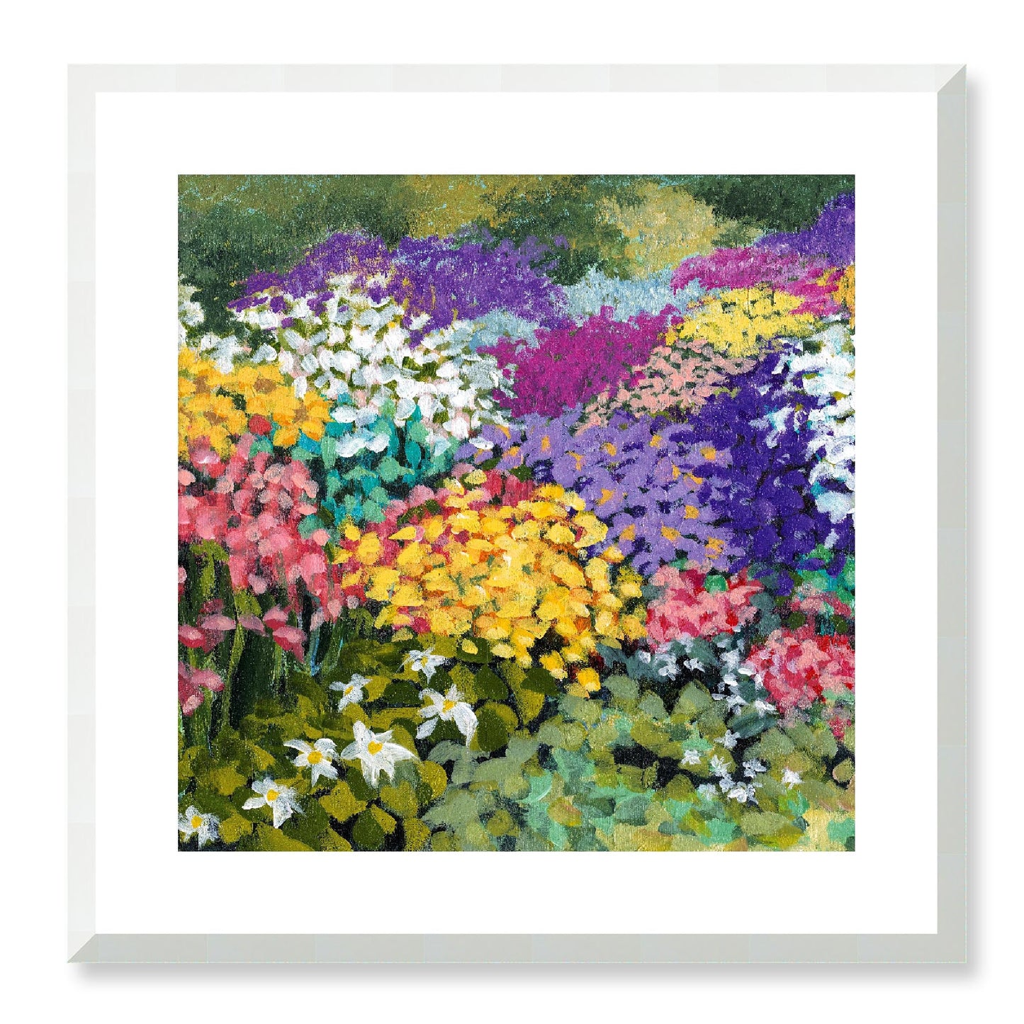 Framed Fine Art Print, White Mat - 12x12 16x16 20x20 24x24 28x28 32x32 36x36 40x40 inches | Floral Garden in Acrylic, FPS-1000-1147, Prints, Fine art, White Frame, 51 x 51 cm ,20 x 20 inches
