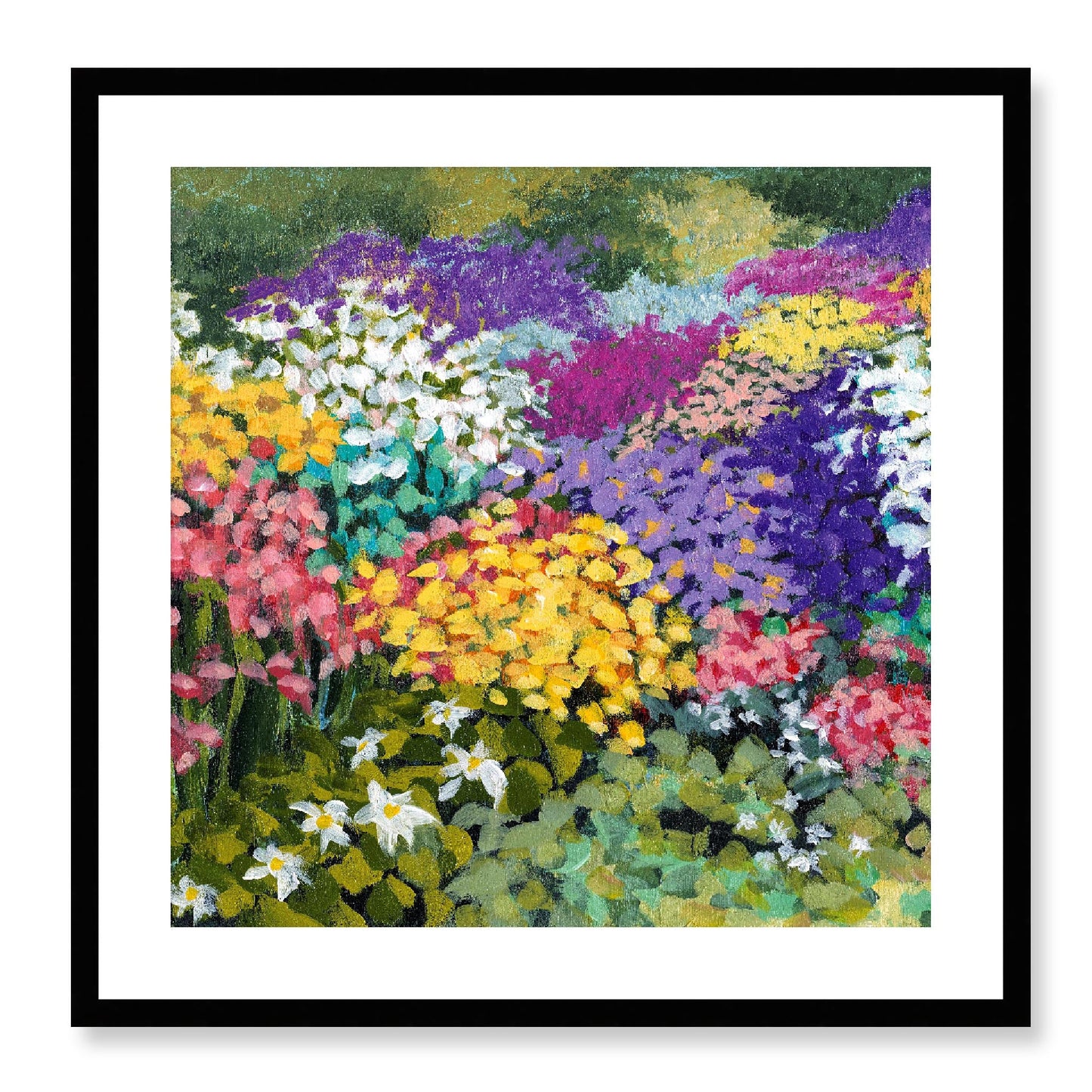 Framed Fine Art Print, White Mat - 12x12 16x16 20x20 24x24 28x28 32x32 36x36 40x40 inches | Floral Garden in Acrylic, FPS-1000-1147, Prints, Fine art, Black Frame, 61 x 61 cm ,24 x 24 inches
