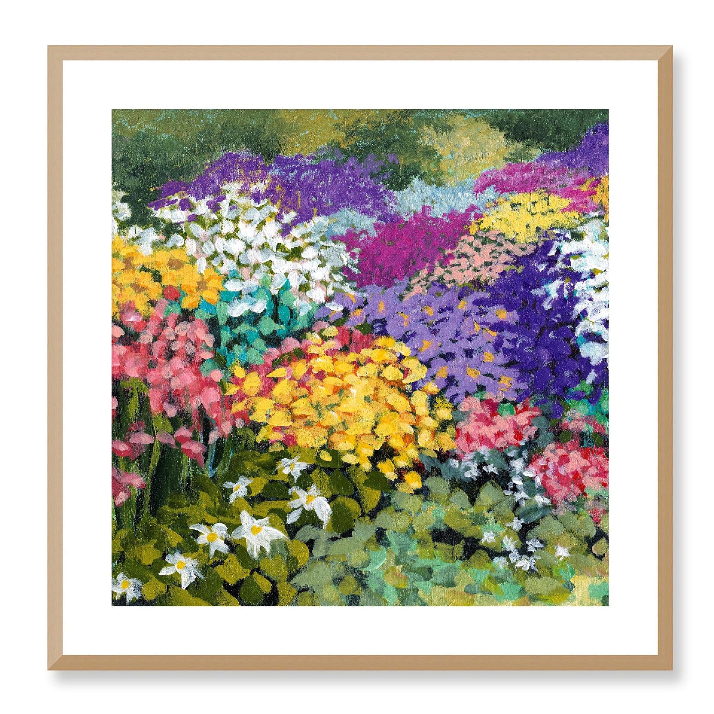 Framed Fine Art Print, White Mat - 12x12 16x16 20x20 24x24 28x28 32x32 36x36 40x40 inches | Floral Garden in Acrylic, FPS-1000-1147, Prints, Fine art, Natural Frame, 61 x 61 cm ,24 x 24 inches