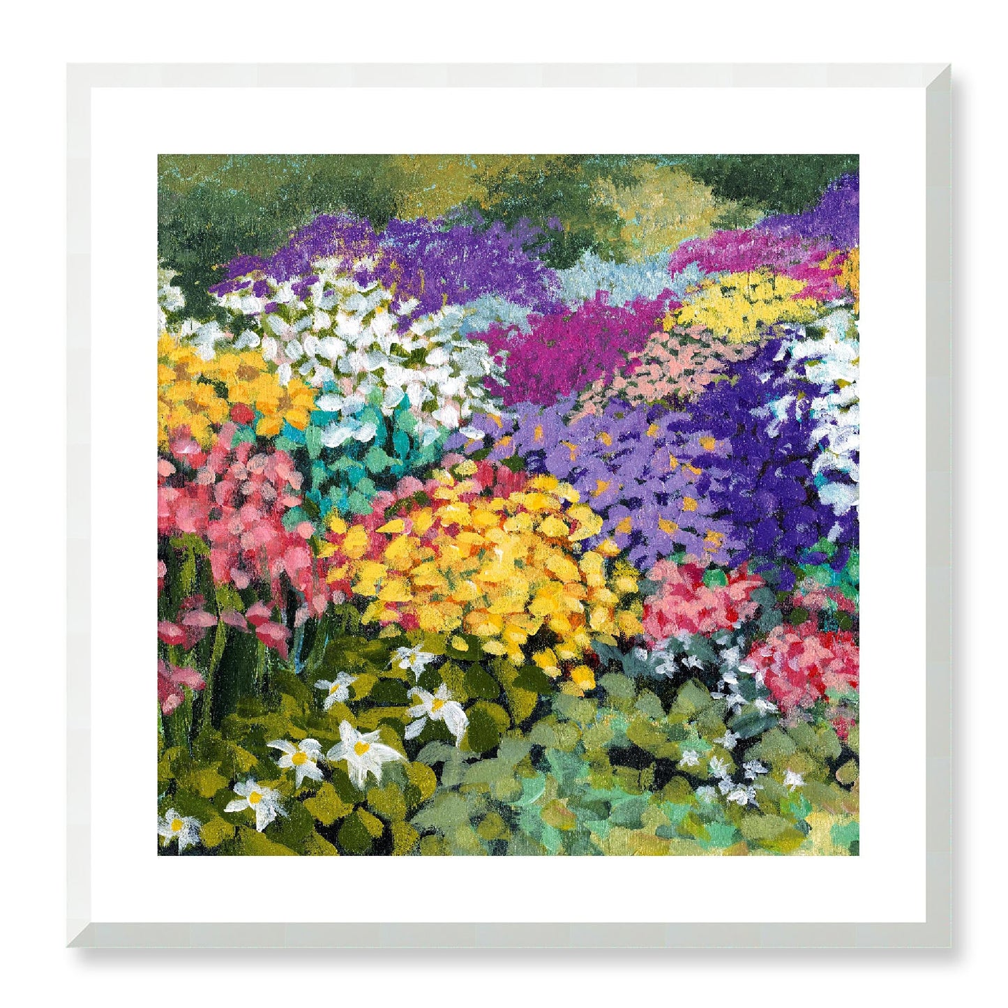 Framed Fine Art Print, White Mat - 12x12 16x16 20x20 24x24 28x28 32x32 36x36 40x40 inches | Floral Garden in Acrylic, FPS-1000-1147, Prints, Fine art, White Frame, 61 x 61 cm ,24 x 24 inches